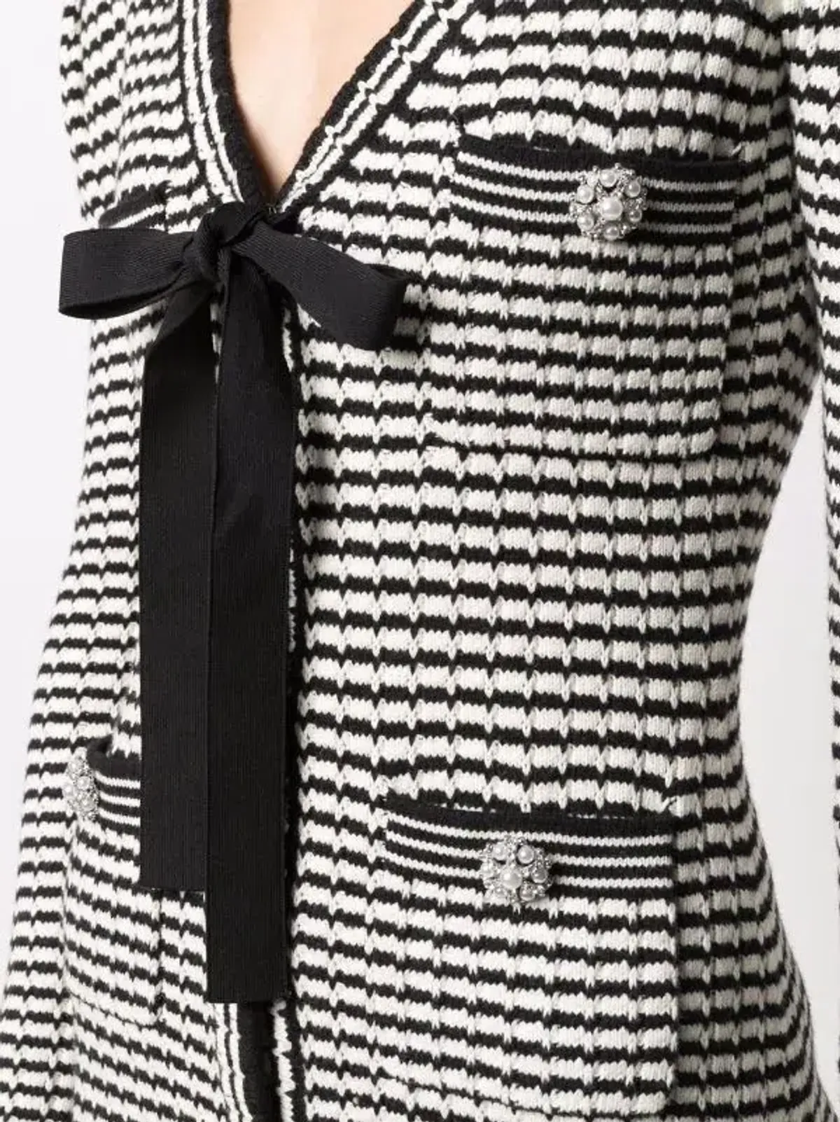 Self Portrait Stripe-detail Knitted Dress Black/White Size S/Au 8 - Image 3