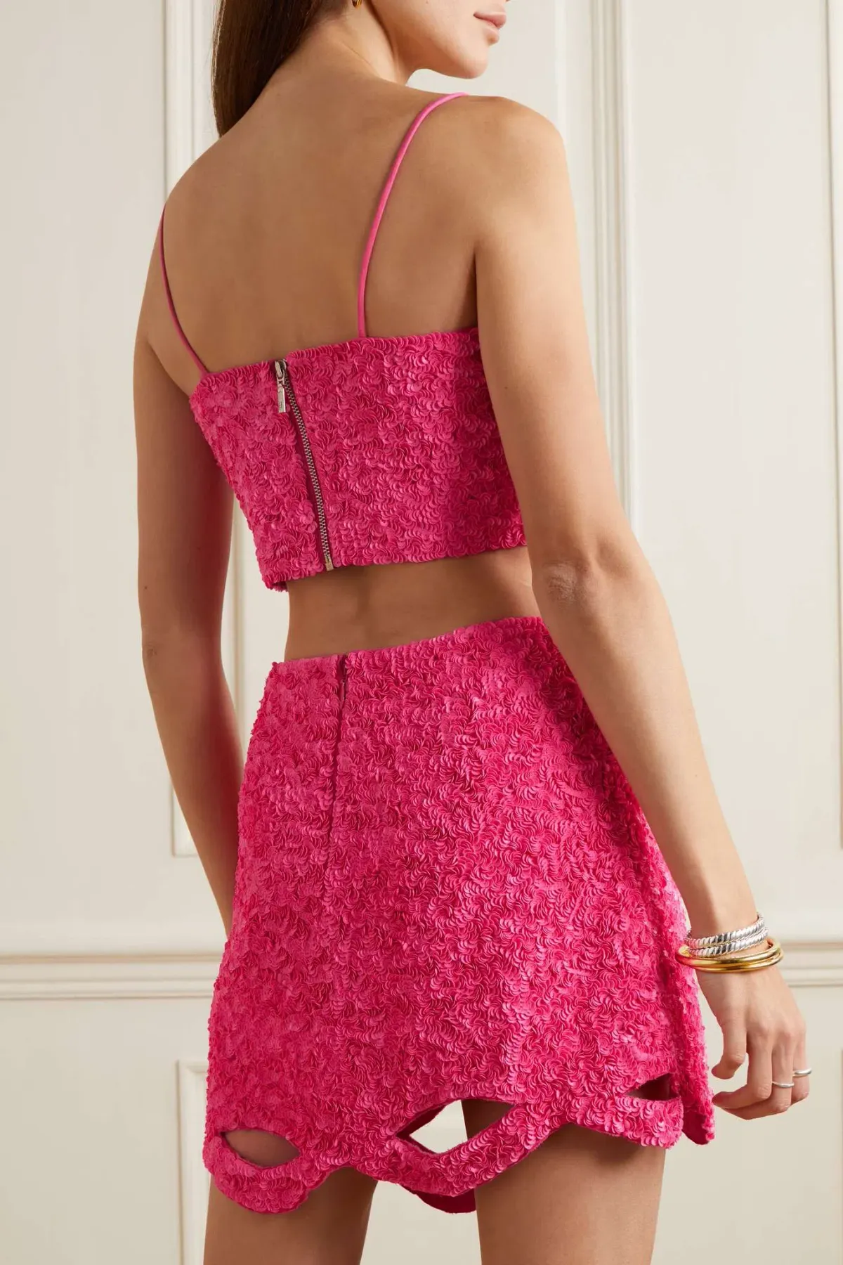 Aje Catara Skirt And Evelyn Crop Rouge Set Sequin Pink Size 16 - Image 3
