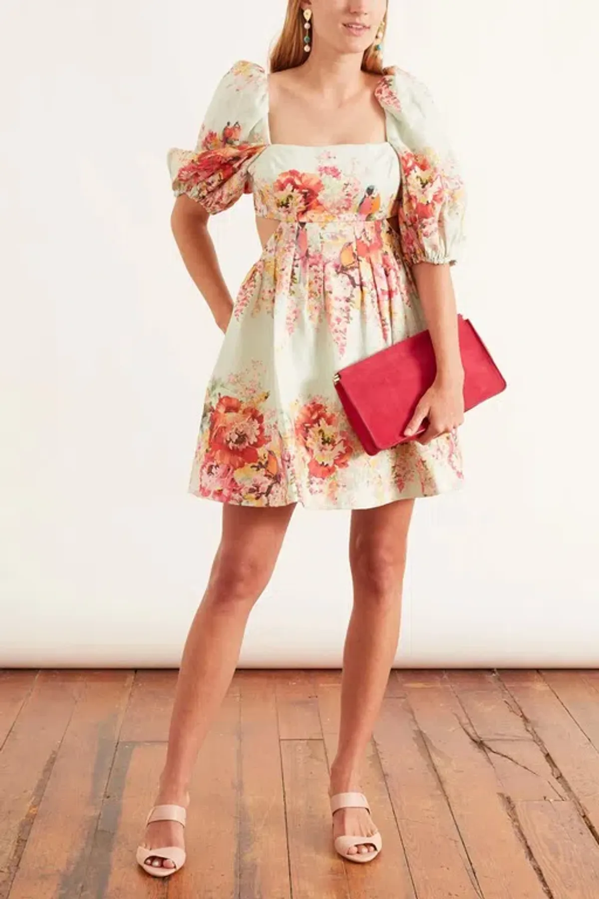 Zimmermann The Mae Cut Out Mini Dress in Mint Floral Size 10 - Image 3