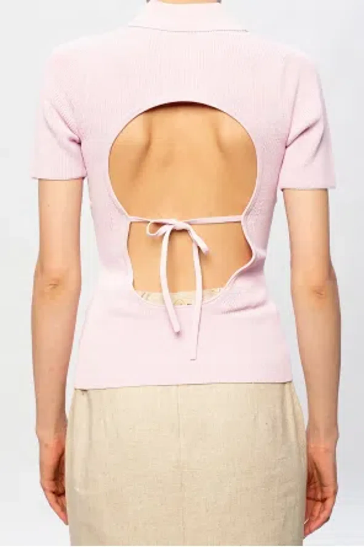 Jacquemus Ribbed Polo Top With Open Back Pink Size 32 / AU 4 - Image 3