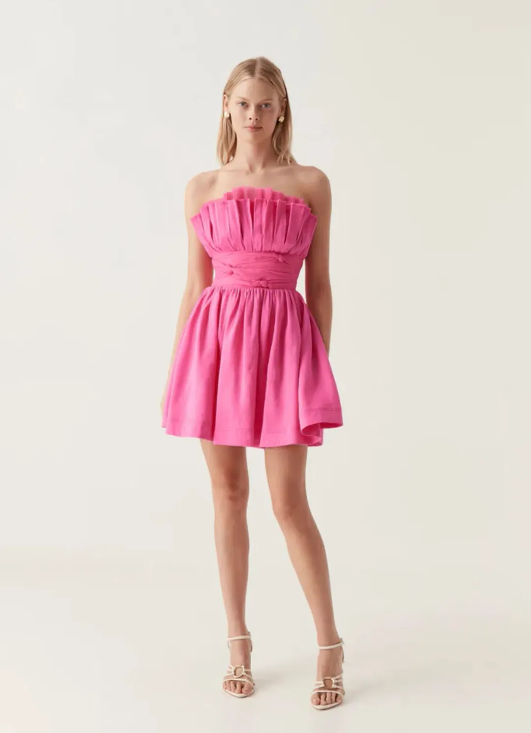 Aje Whisper Layered Mini Dress Brilliant Pink Size 10 for rent on The Volte - main image