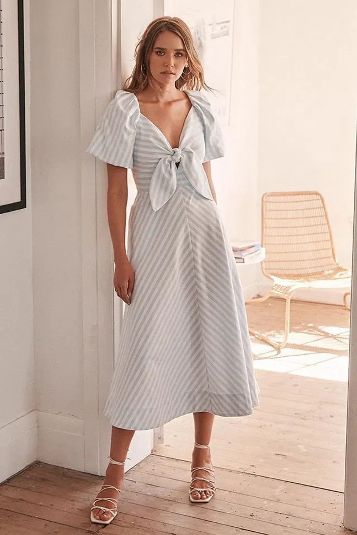 Sheike Holiday Dress Blue Stripe Size 12 - Image 1