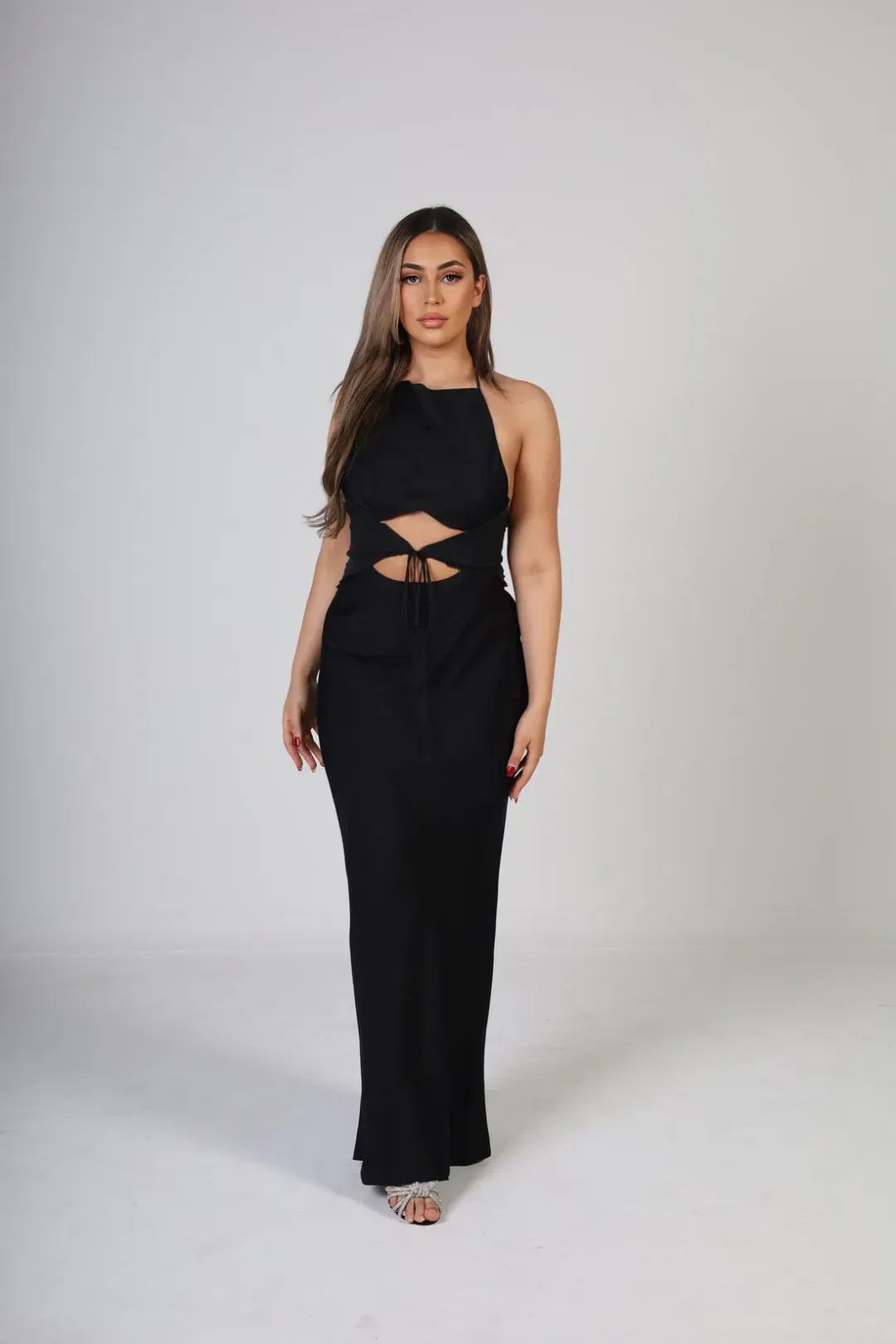 Bec & Bridge Naomi Tie Front Maxi Dress Black Size 8 for rent on The Volte - main image
