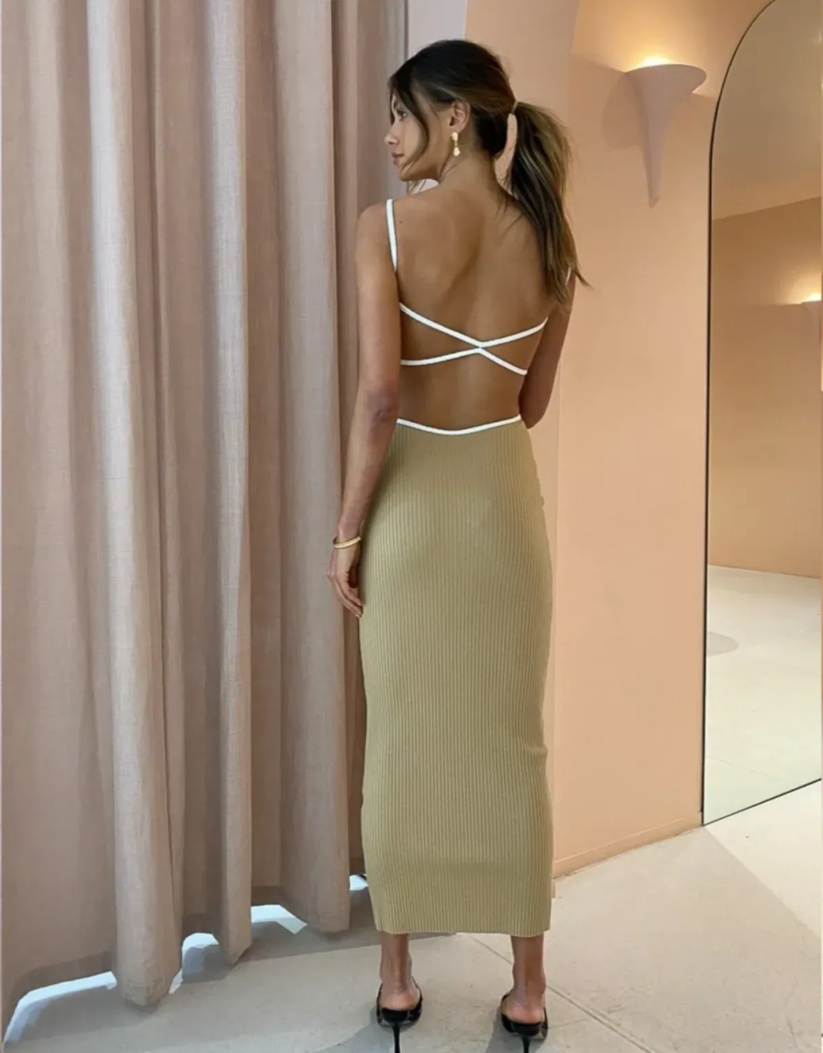 Bec & Bridge Coyote Midi Dress Beige Size 8 - Image 1