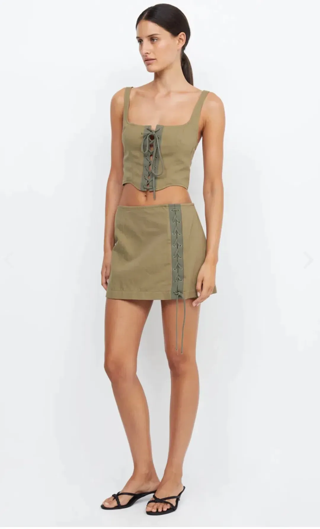 Bec and Bridge Remi Mini Skirt Spliced Khaki Size 8 for rent on The Volte - main image