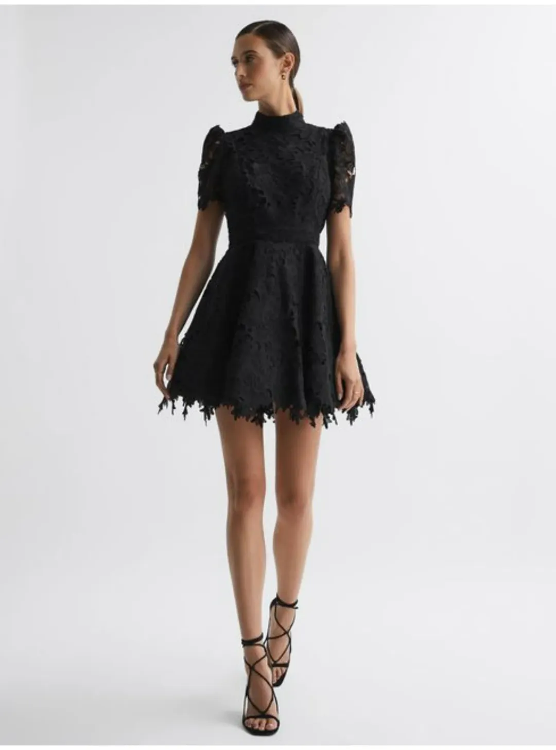 Leo Lin Elise Lace Short Sleeve Mini Dress Ebony Black Size AU 12 for rent on The Volte - main image