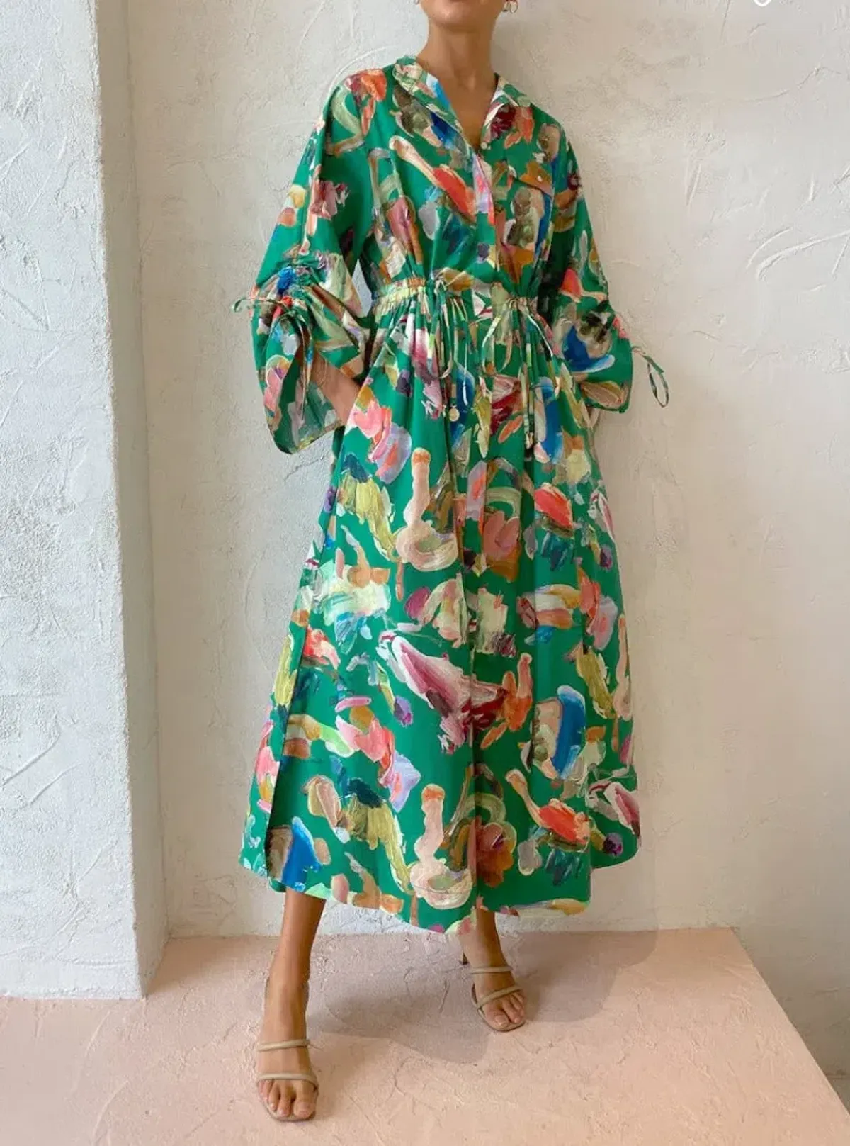 Alemais Arlo Shirt Dress Green Print Size 8 - Image 2