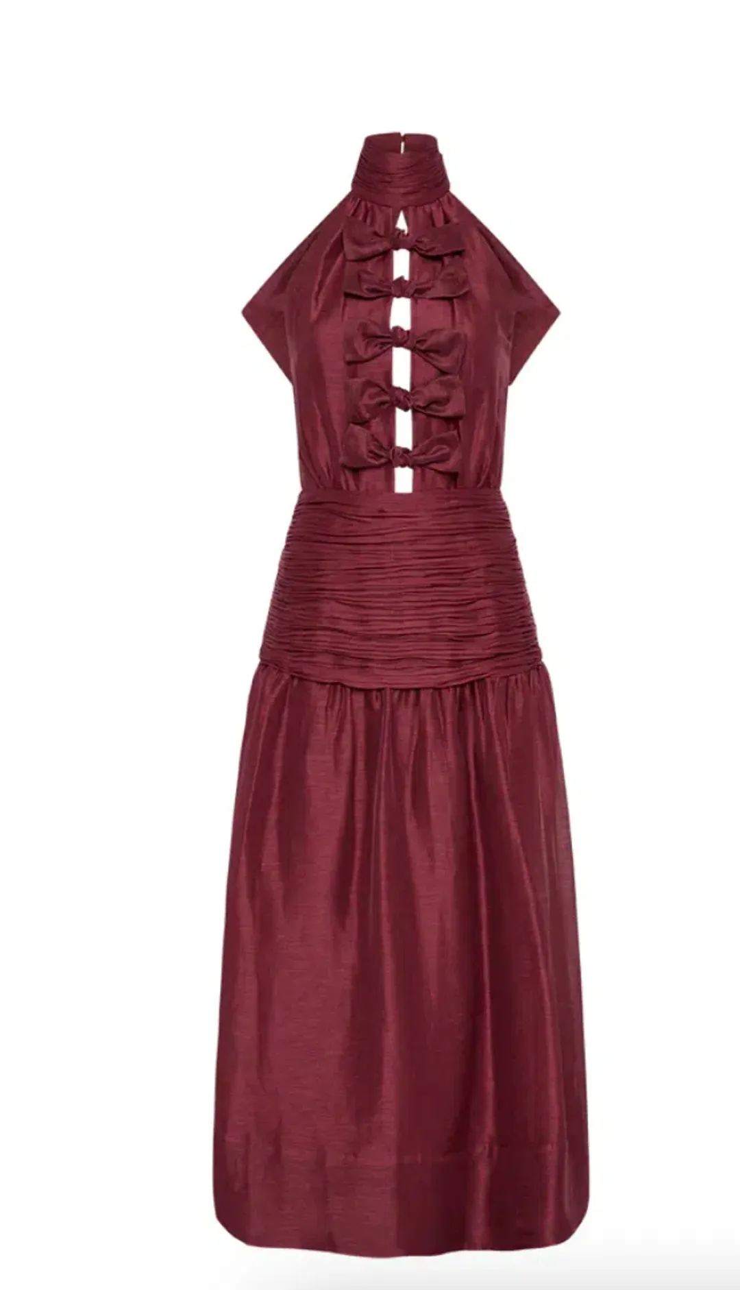 Rebecca Vallance Bordeaux Bow Midi Dress Ox Blood Size 8 for rent on The Volte - main image