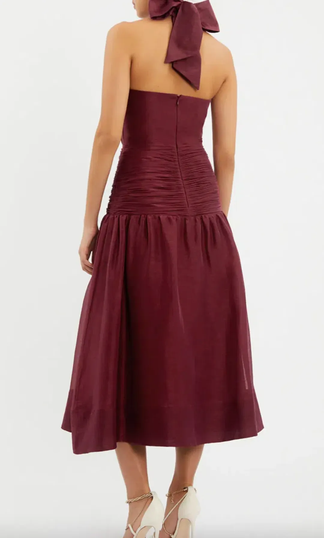 Rebecca Vallance Bordeaux Bow Midi Dress Ox Blood Size 8 for rent on The Volte - main image