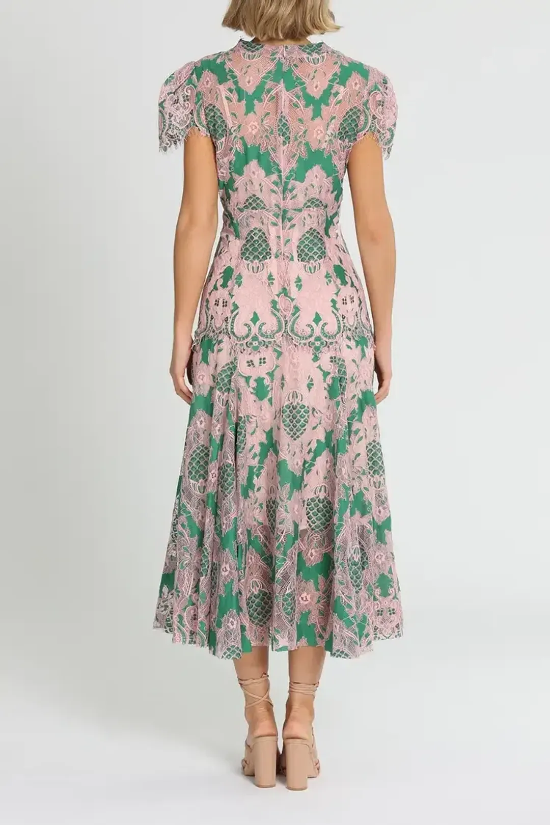 Moss and Spy Sienna Cap Sleeve Midi Dress in Green and Pink Size 14 for rent on The Volte - main image