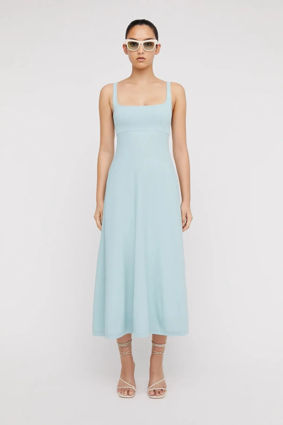 Scanlan Theodore Crepe Knit Square Neck Midi Dress Aqua Size M / AU 10 - Image 1