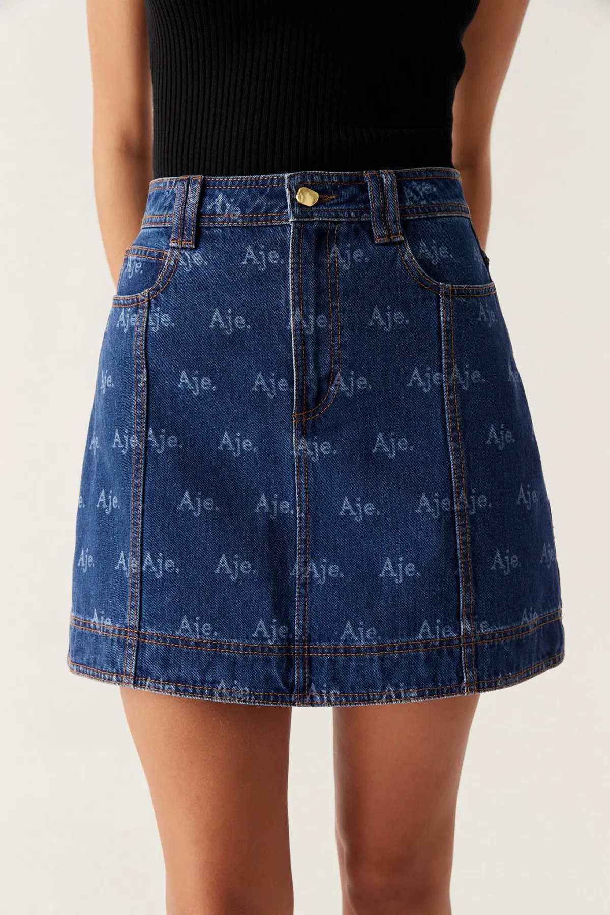 Aje Ratio Logo Denim Shirt and Mini Skirt Set Logo Wash Blue Size 16 - Image 3