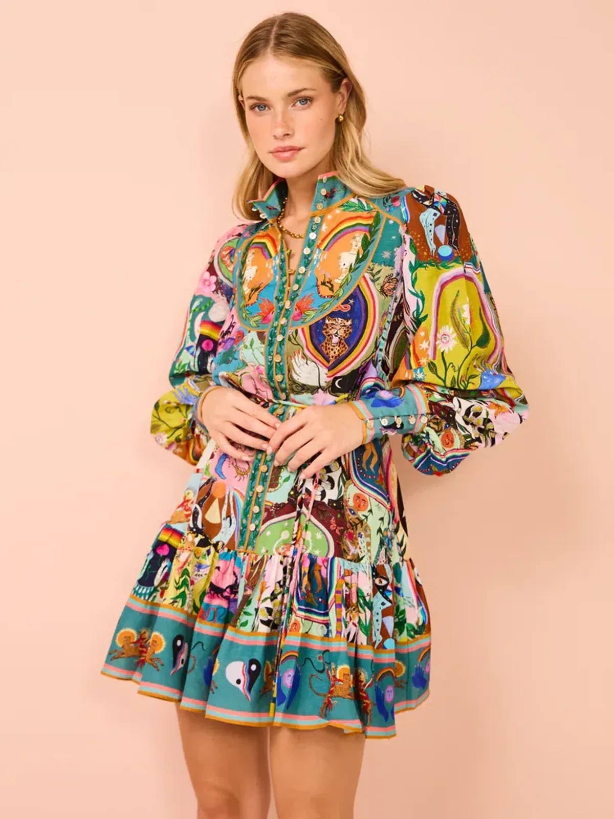 Alemais Evergreen Mini Dress In Multi Print Size 10 - Image 3