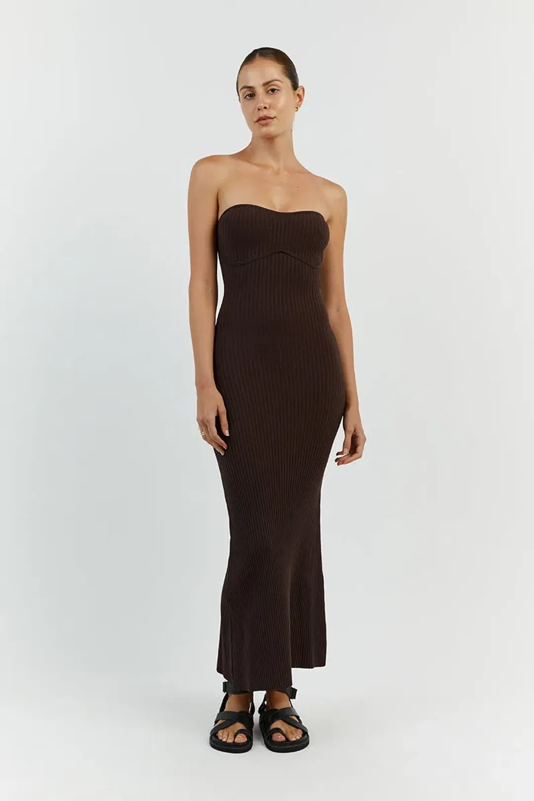 Dissh Raven Bit Choc Bandeau Midi Dress Brown Size L / AU 12 for rent on The Volte - main image