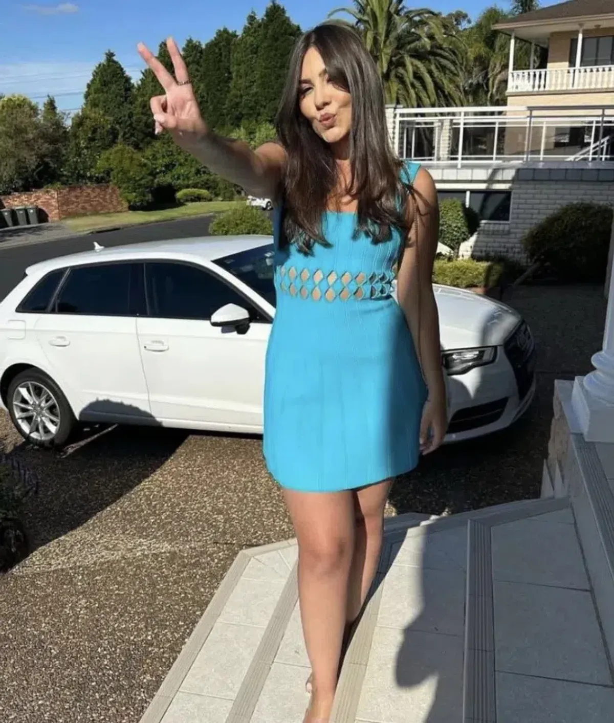 Aje Ney Diamond Cut Out Dress Blue Size XS/Au 6 - Image 1