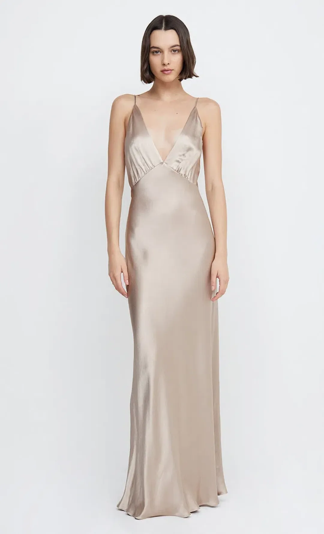 Bec & Bridge Lorelai V Maxi Dress Smoke Taupe Size 10 for rent on The Volte - main image