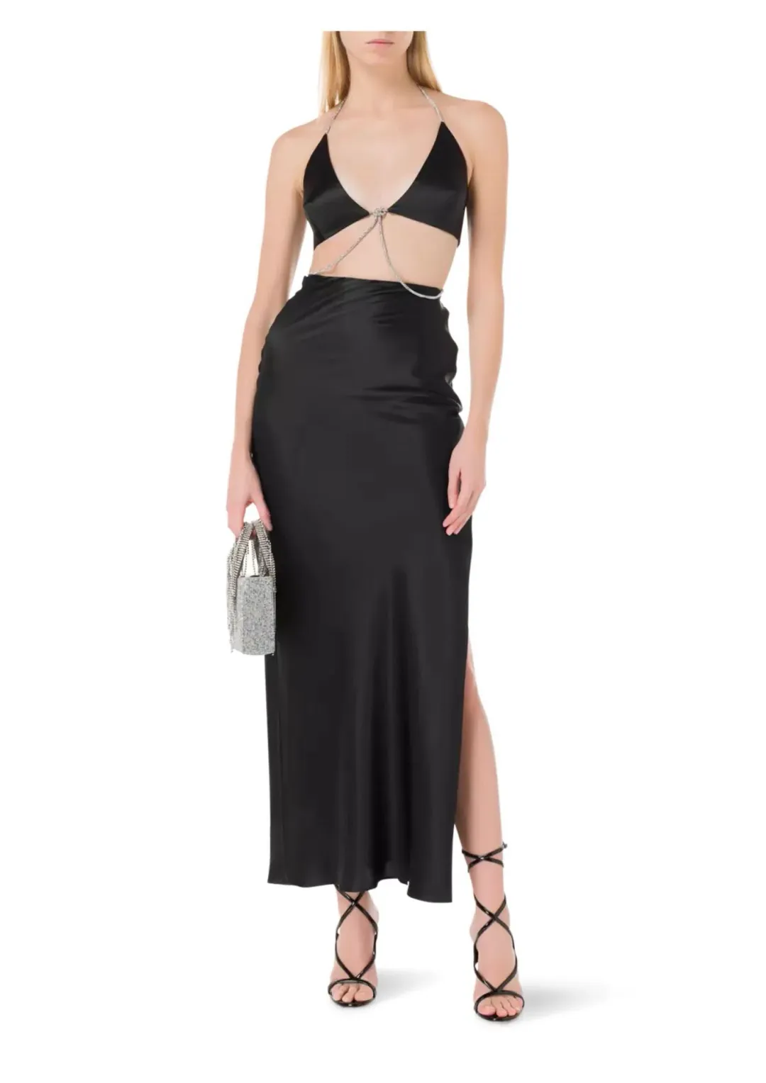 Michael Lo Sordo Nomi Crystalline Wrap Halter Dress in Black Size 6 for rent on The Volte - main image
