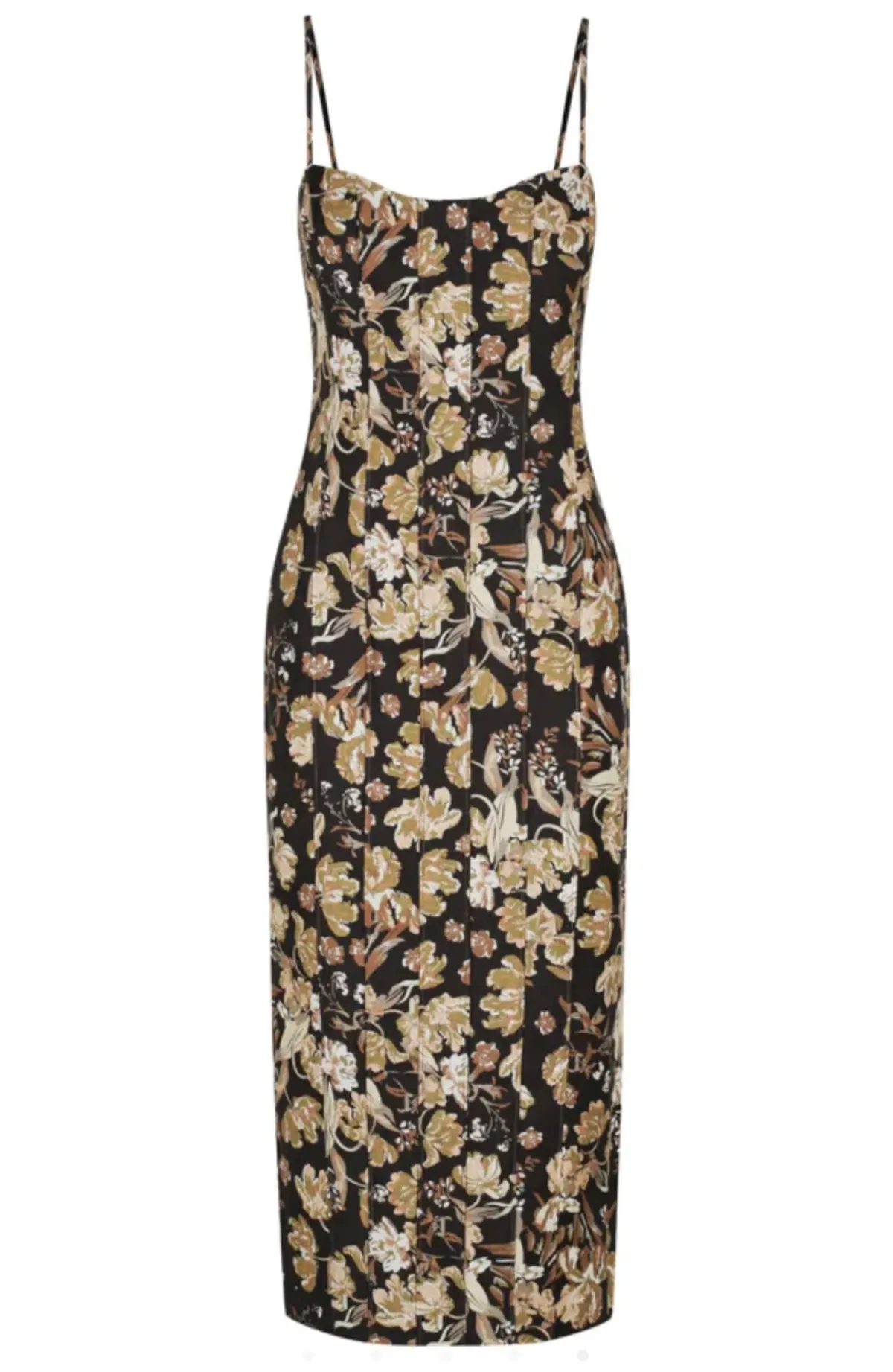 Shona Joy Palermo Linen Fitted Midi Dress Black/Multi Floral Size 10 - Image 3