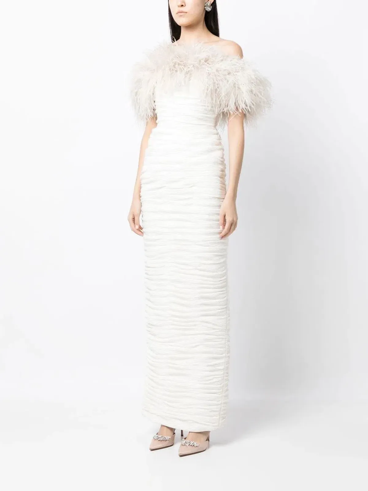 Rachel Gilbert | Zion ivory white, feather-trim Gown | White Size 10 - Image 2