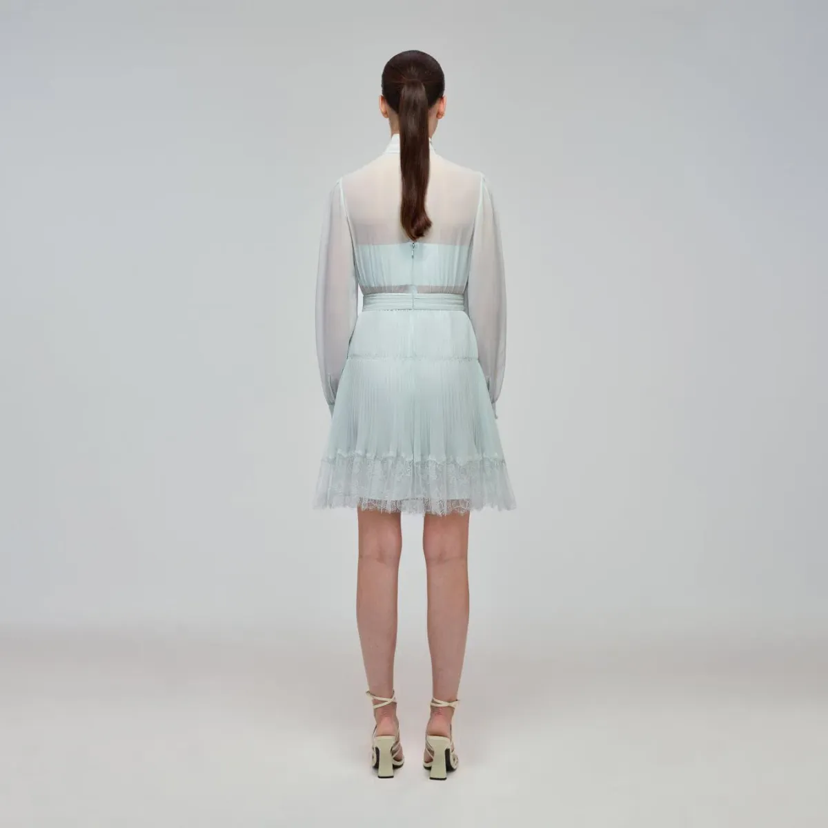 Self Portrait Pale Green Chiffon Mini Dress Mint Size 4 - Image 2