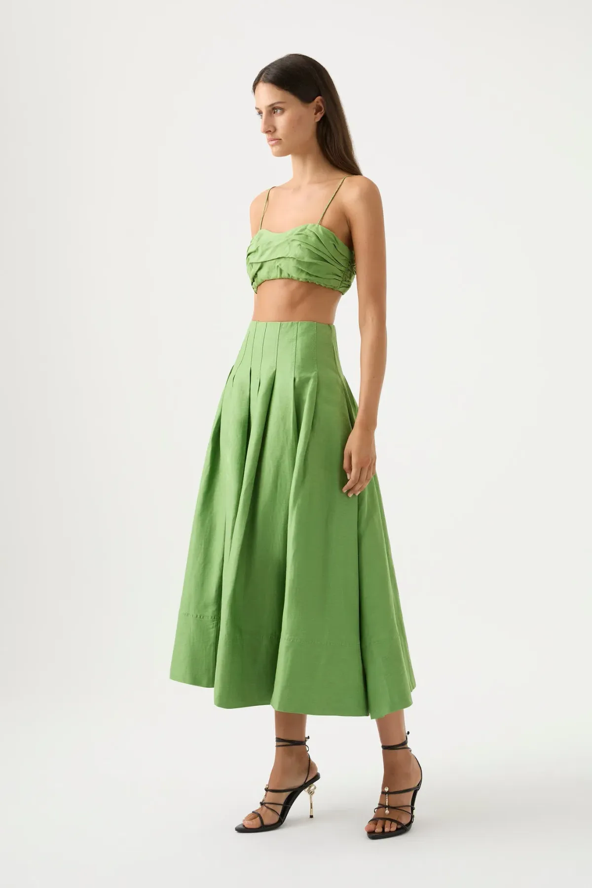 Aje Draped Twist Top & Paradiso Cinched Midi Skirt Set Fern Green Size 10 - Image 2