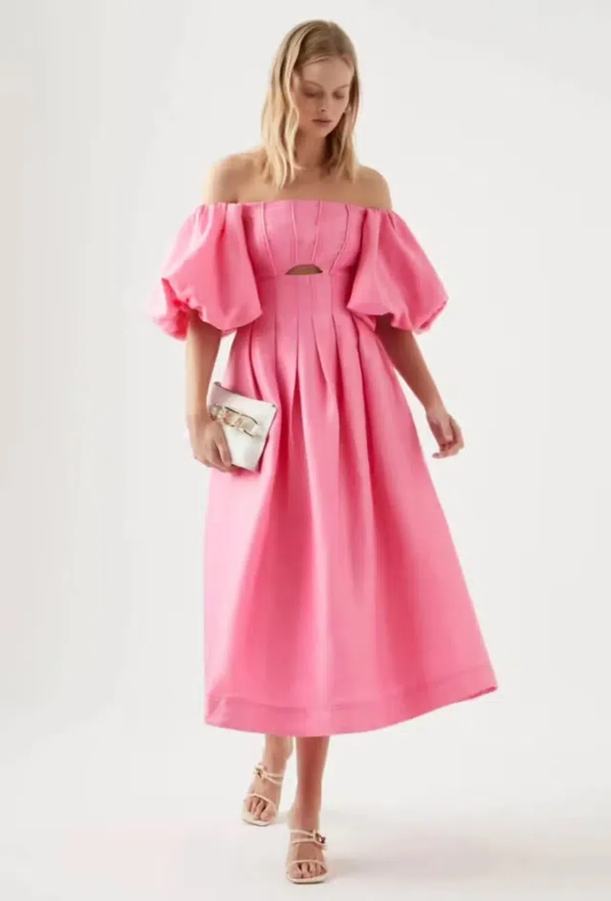 Aje Eugenie Off Shoulder Midi Dress French Rose Pink Size 14 - Image 2