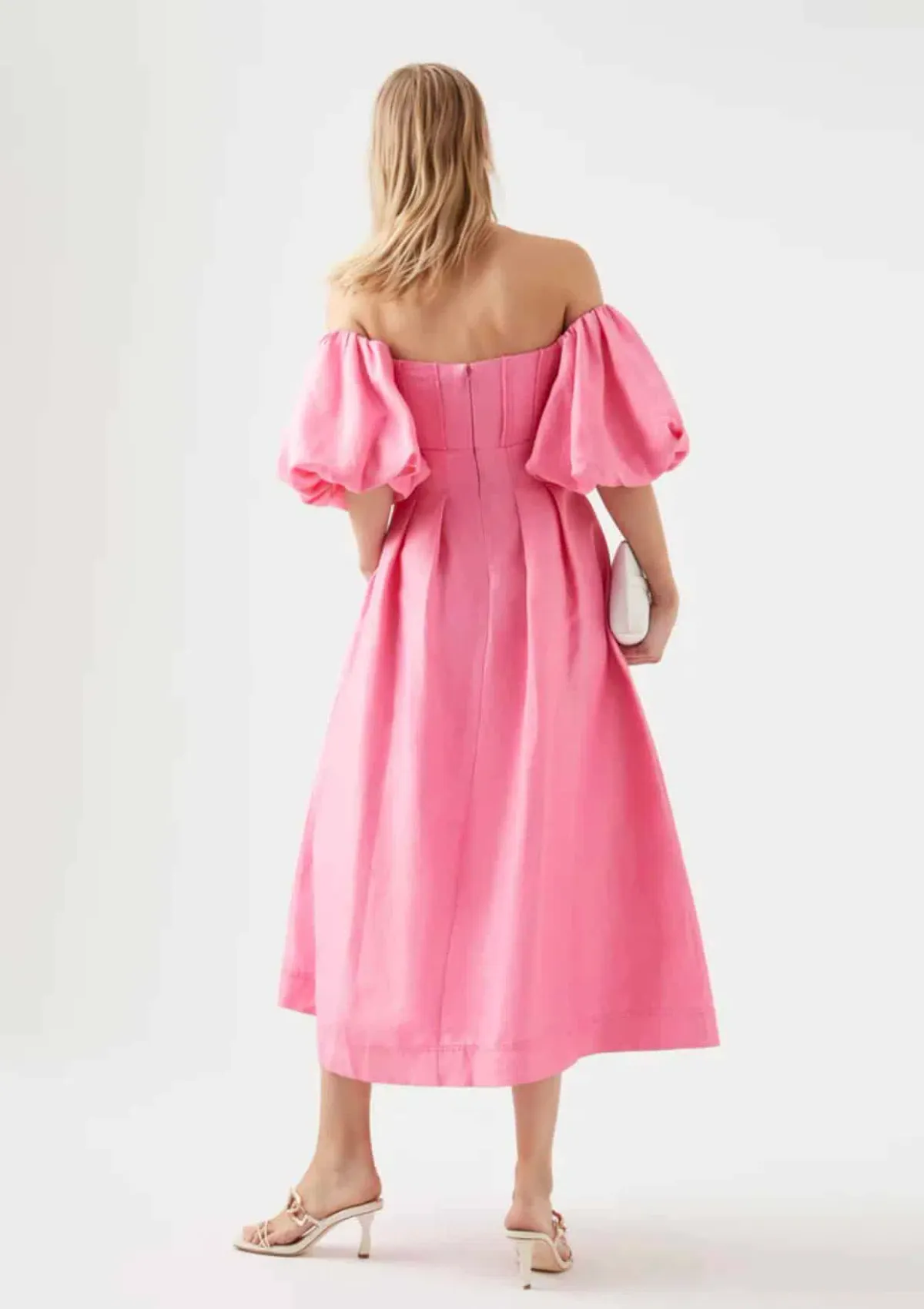 Aje Eugenie Off Shoulder Midi Dress French Rose Pink Size 14 - Image 3
