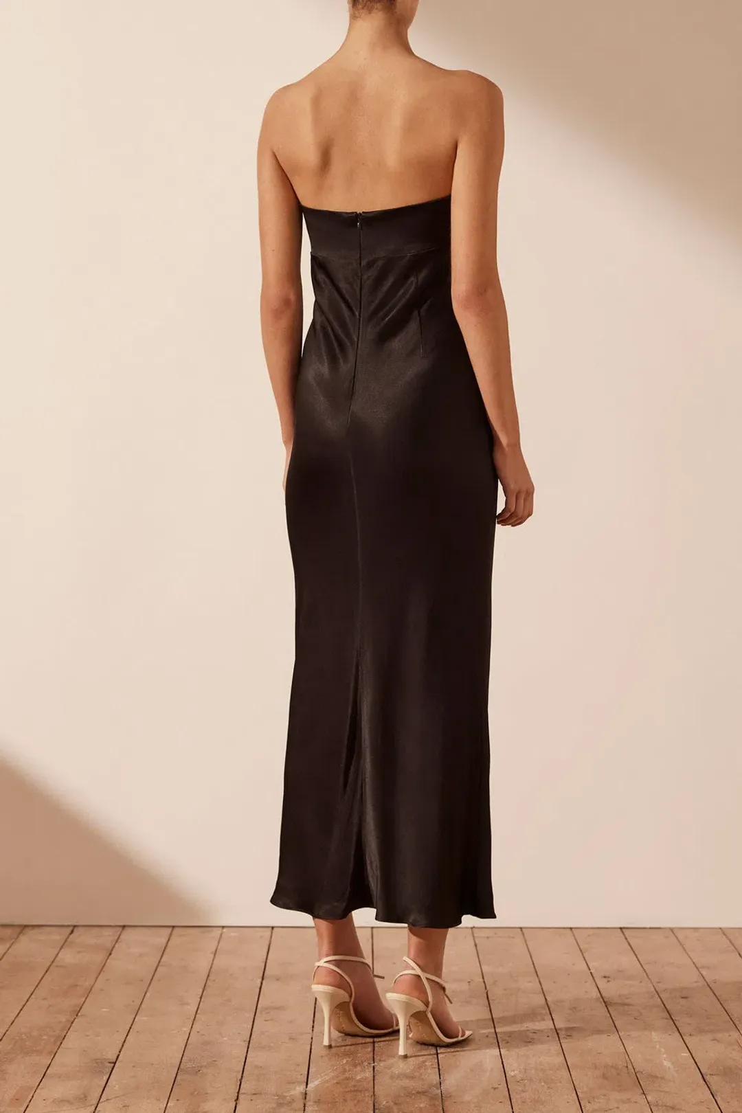 Shona Joy Camille Strapless Cutout Midi Dress Black Size 8 for rent on The Volte - main image
