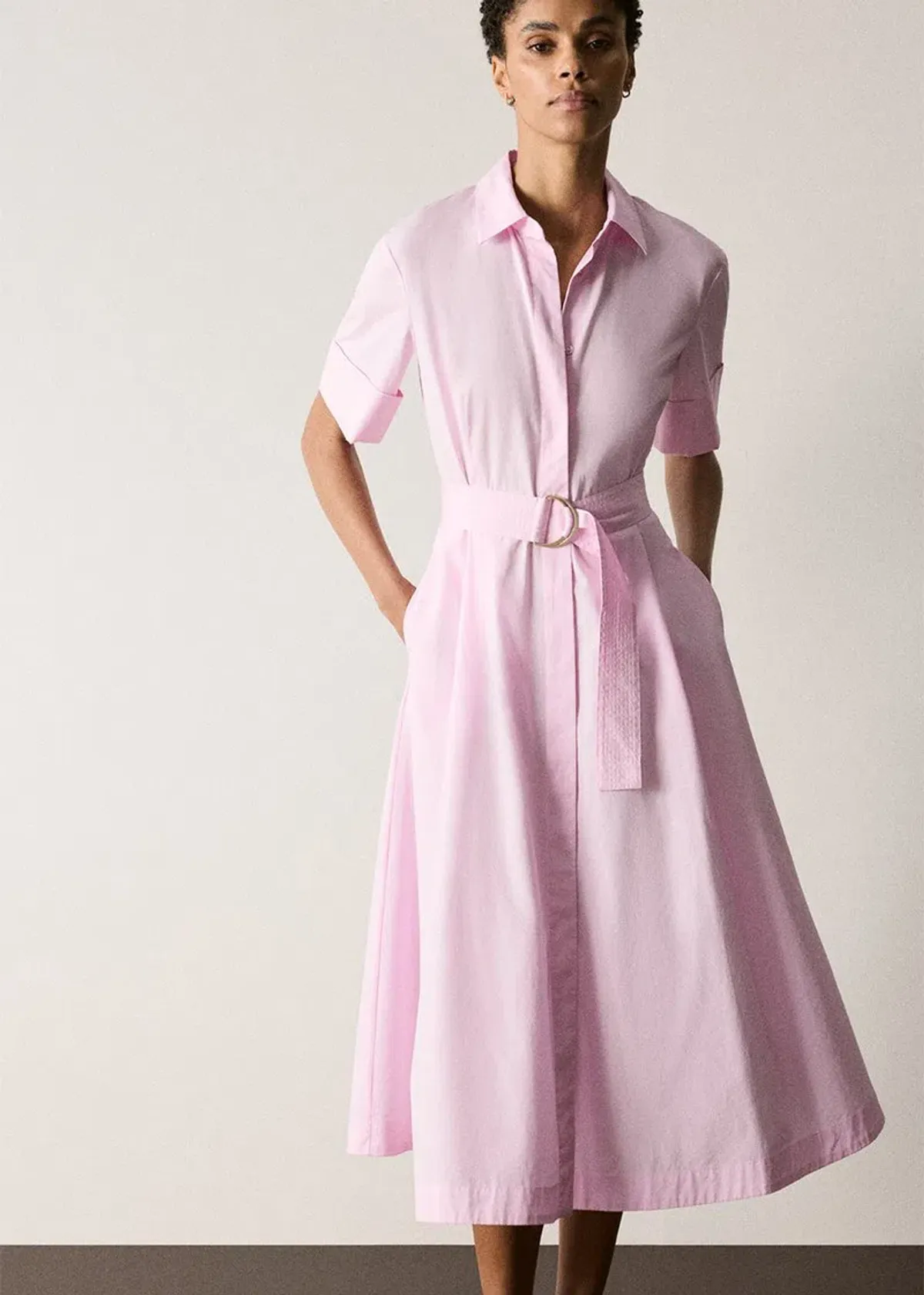 Trenery Cotton Poplin Shirt Dress Carnation Pink Size 8 - Image 2