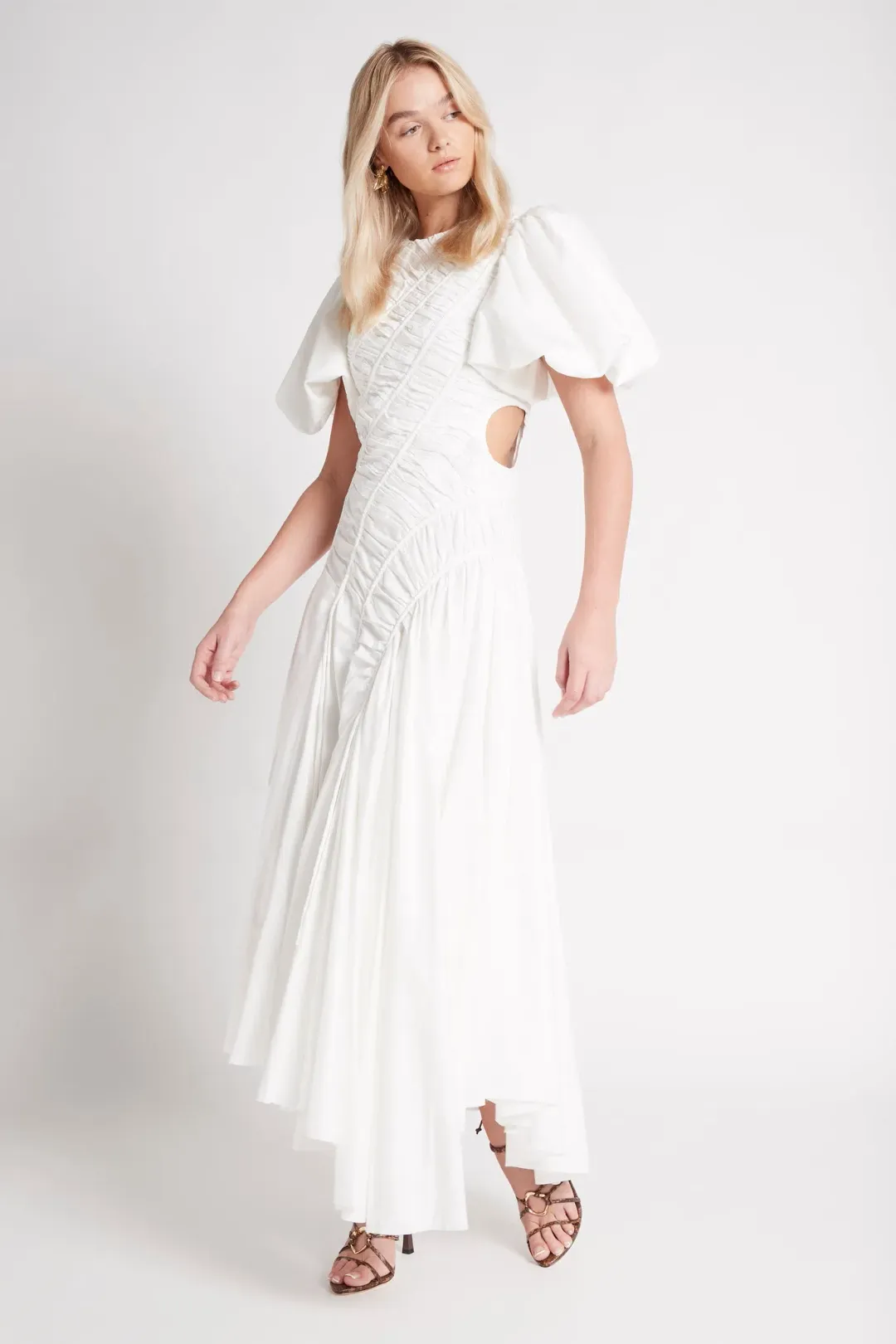Aje Siren Drawstring Midi Dress Ivory Size 10 for rent on The Volte - main image