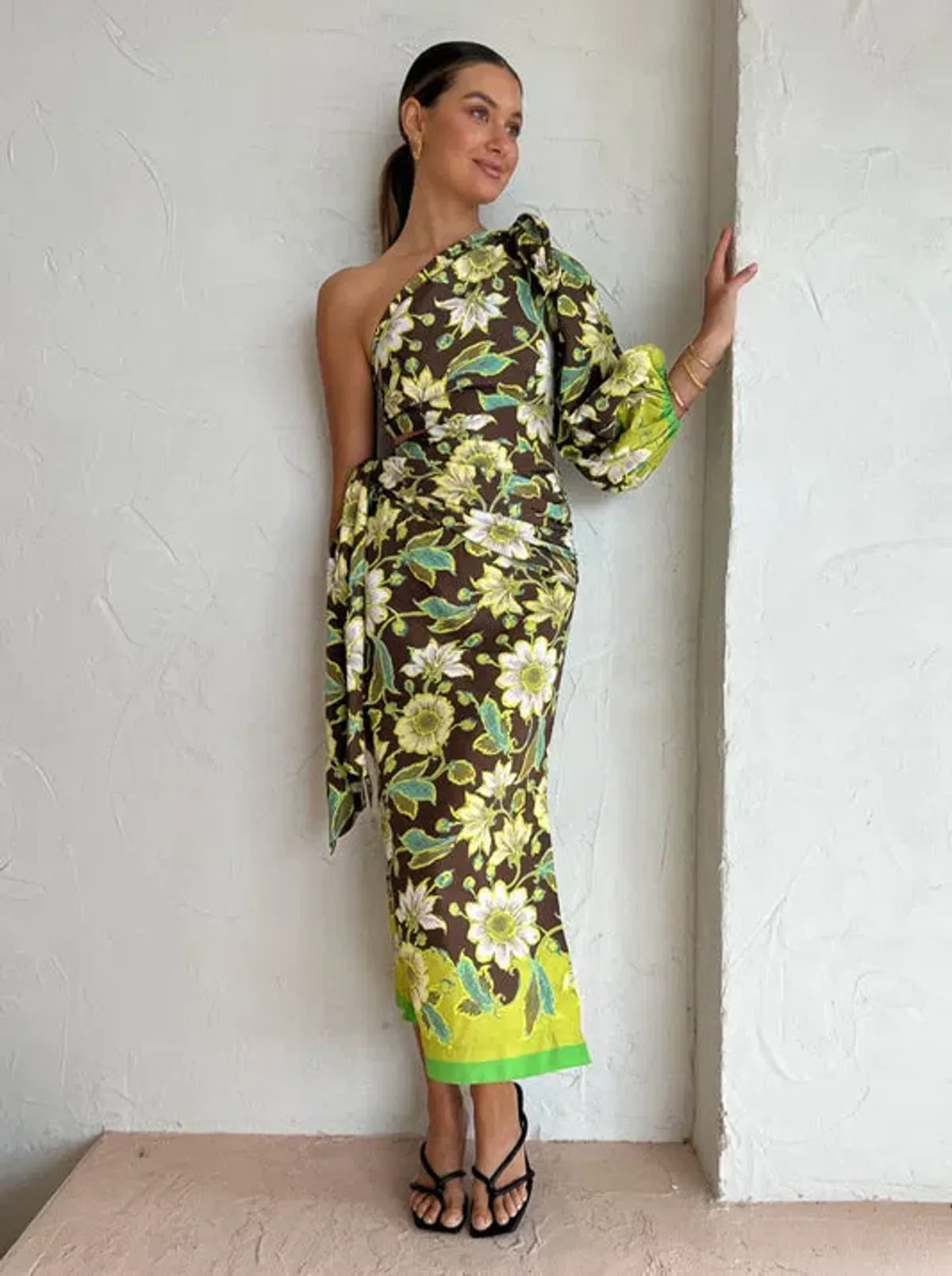 Alemais Winnie Midi Dress Chocolate/Floral Size 8 - Image 2