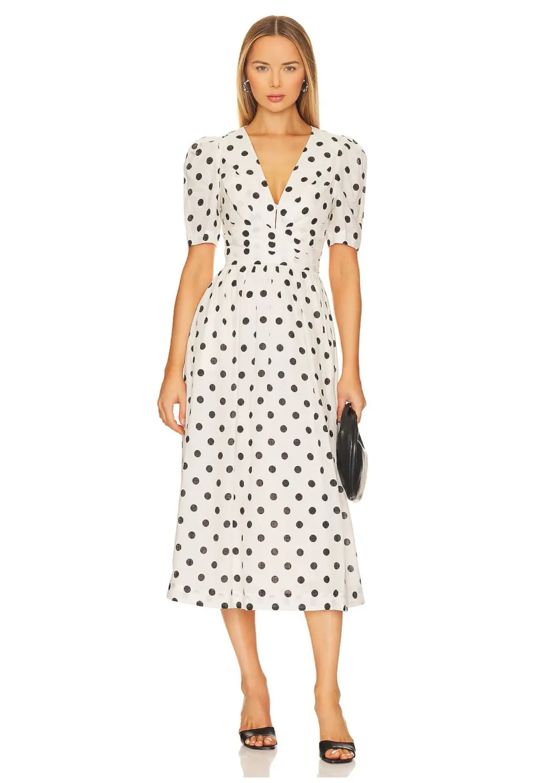 Zimmermann V Neck Midi Dress Cream/Black Dot Size 2 / AU 12 for rent on The Volte - main image