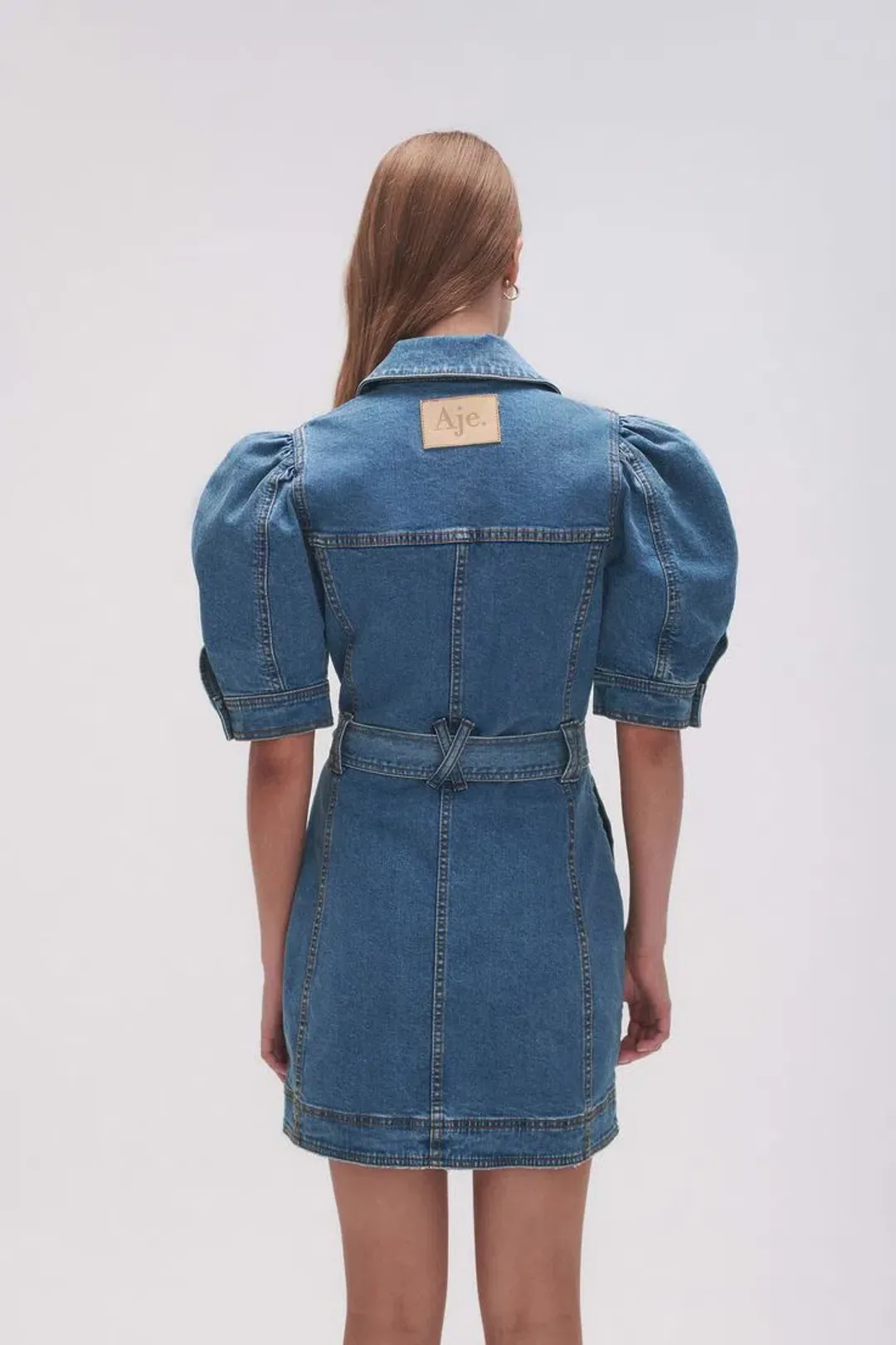 Aje Adriana Puff Sleeve Denim Mini Dress 90's Wash Size 6 for rent on The Volte - main image