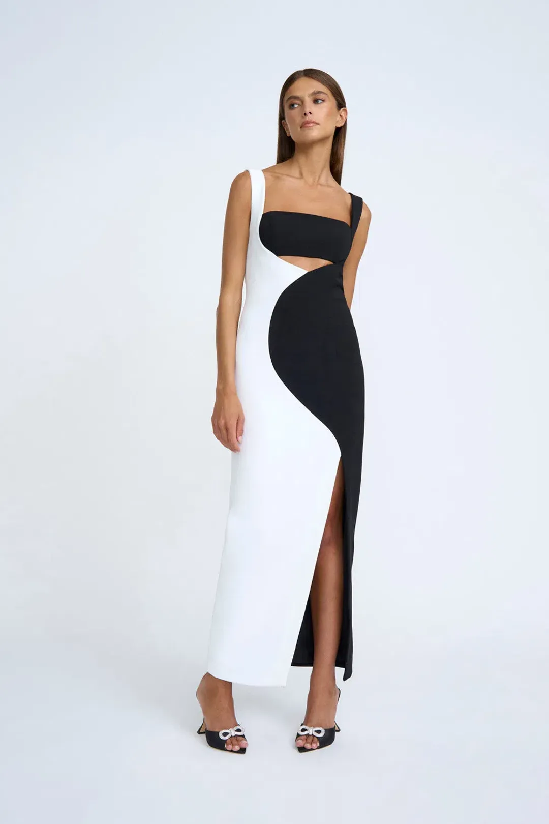 By Johnny Caterina Two Tone Curve Midi Dress Black/White Size 10 for rent on The Volte - main image