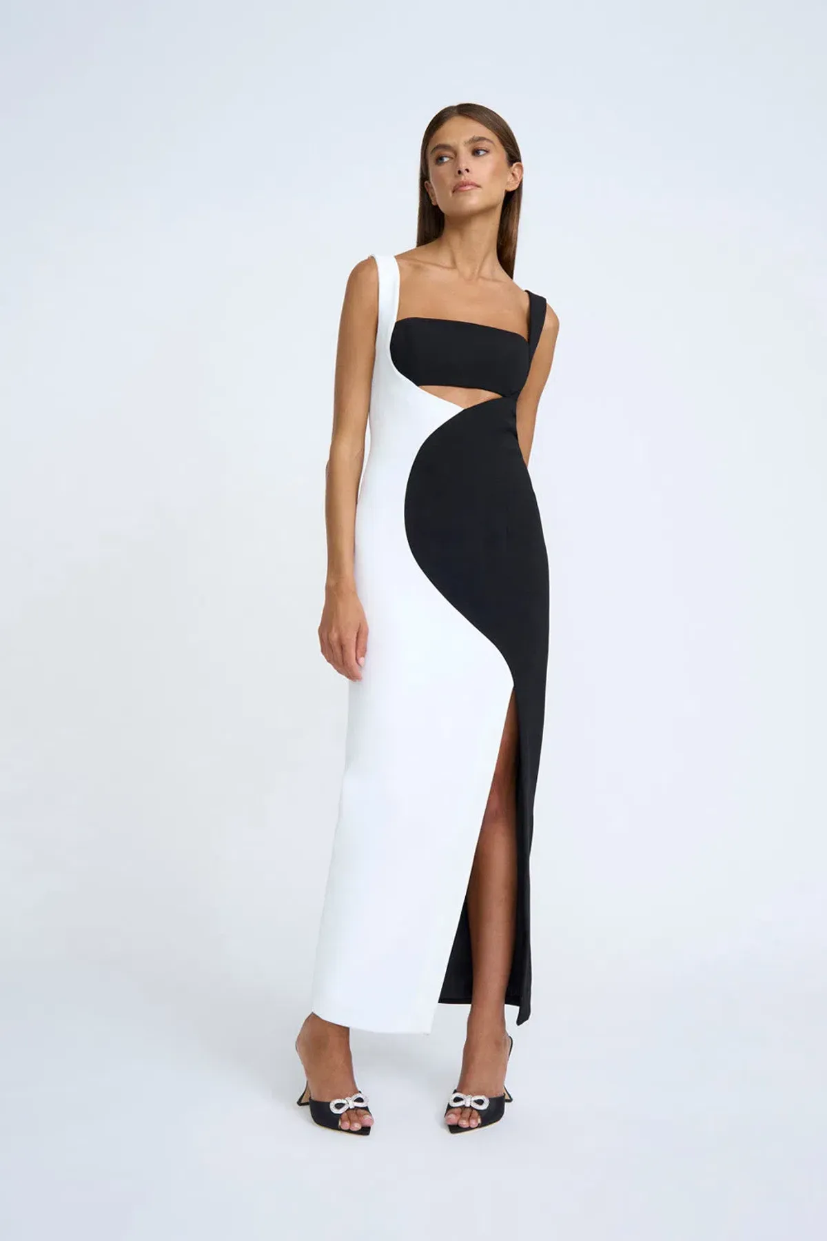 By Johnny Caterina Two Tone Curve Midi Dress Black/White Size 10 - Image 1