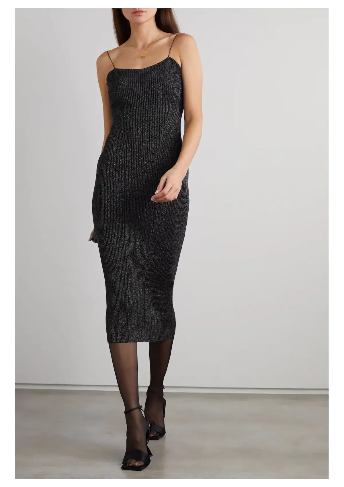 Khaite Pilar Metallic Ribbed Knit Midi Dress Black Size 6 - Image 1