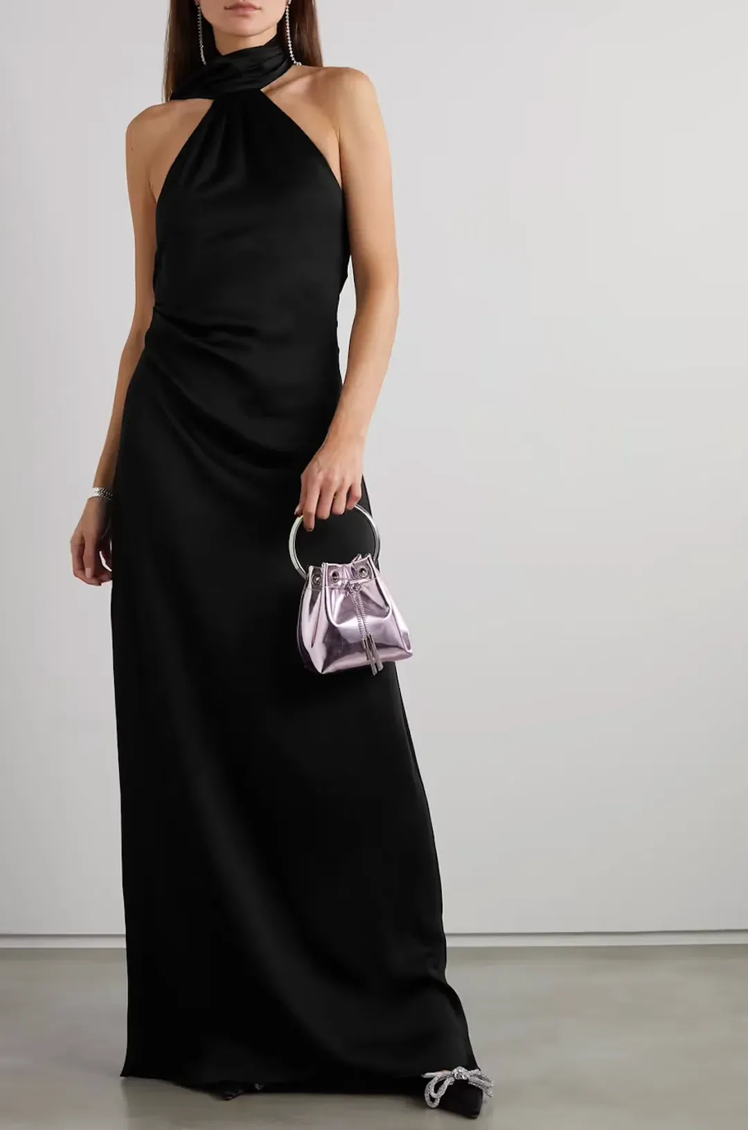 Jonathan Simkhai Vittoria Draped Satin Maxi Dress Black Size 6 for rent on The Volte - main image