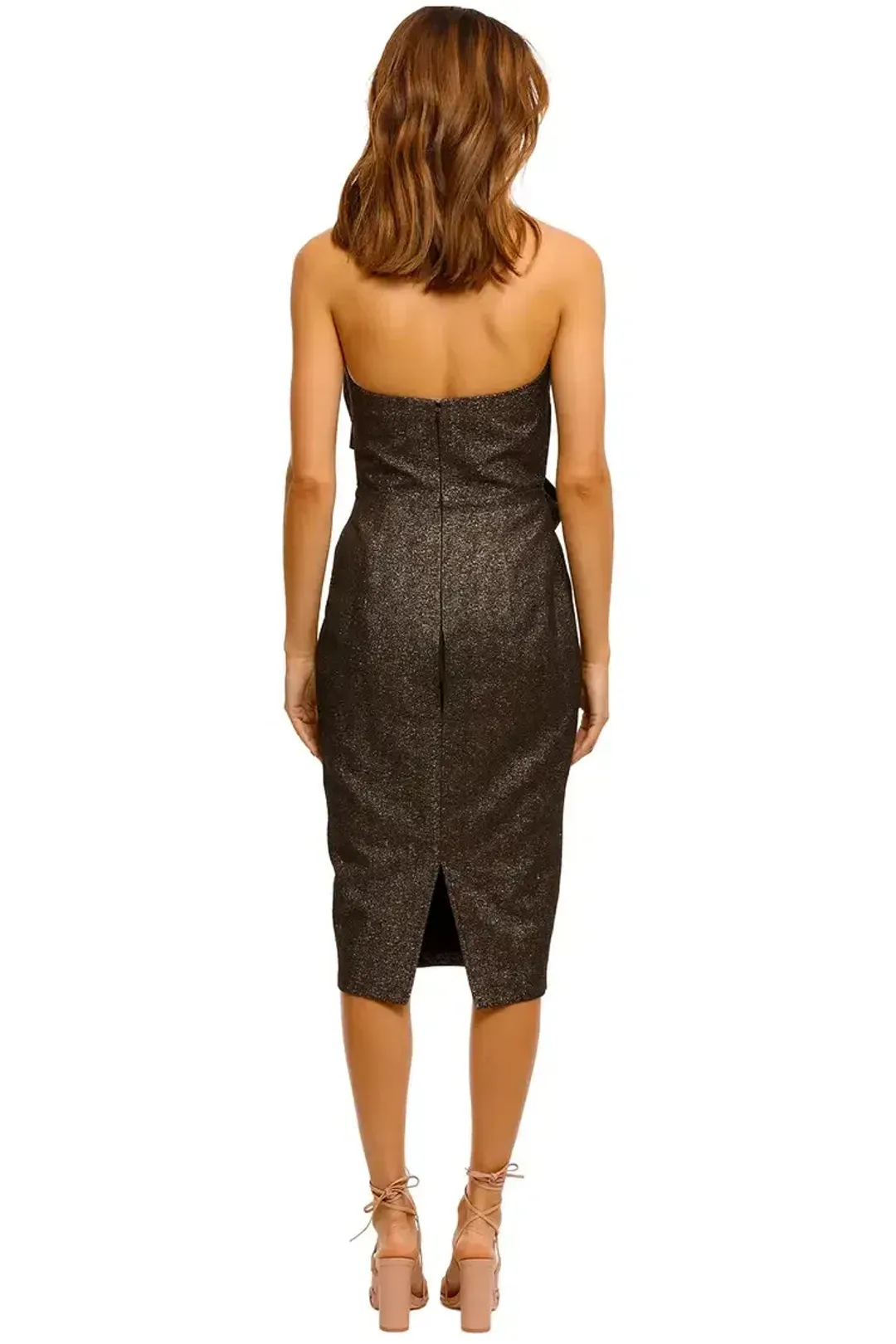 Elle Zeitoune Stella Strapless Midi Dress in Brown Size 10 for rent on The Volte - main image