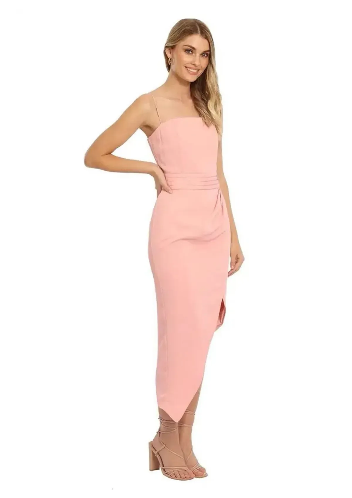 Elle Zeitoune Asymmetrical Split Midi Dress in Blush Pink Size 14 - Image 1