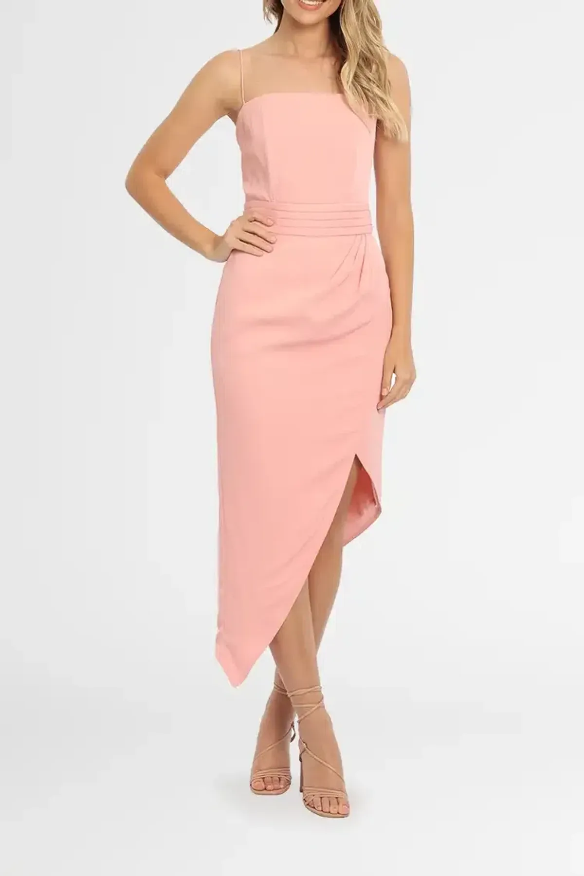 Elle Zeitoune Asymmetrical Split Midi Dress in Blush Pink Size 14 - Image 2