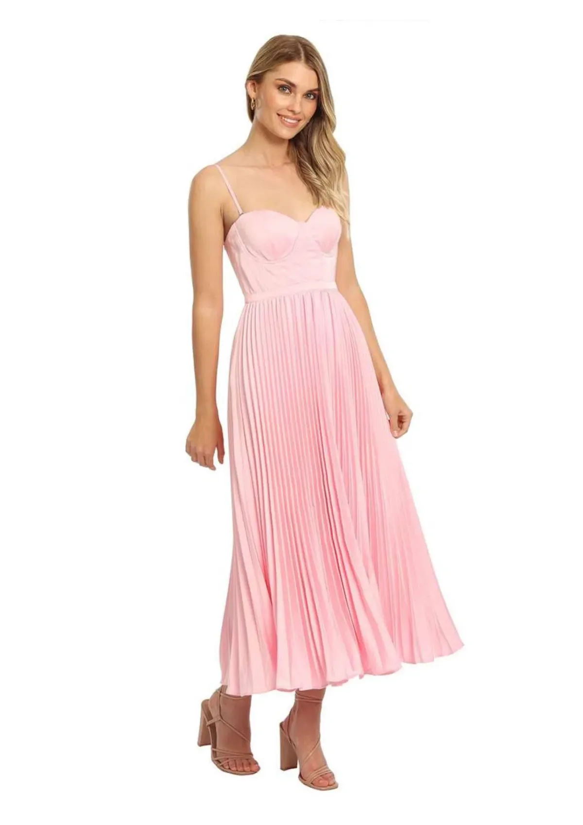 Elle Zeitoune Strapless Bustier Midi Dress in Pink Size 14 - Image 1