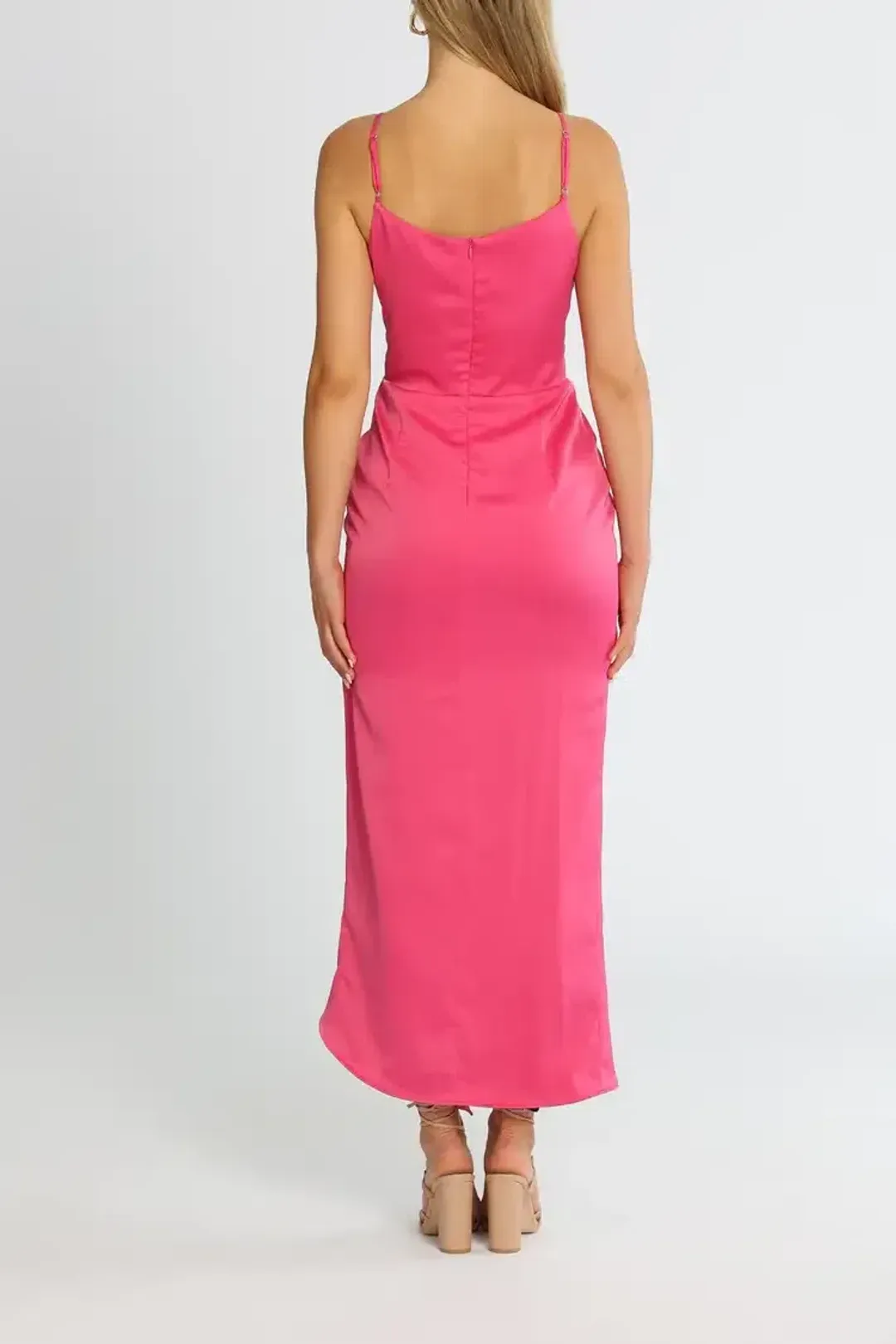 Elle Zeitoune Gathered Waist Midi Dress in Pink Punch Size 10 for rent on The Volte - main image