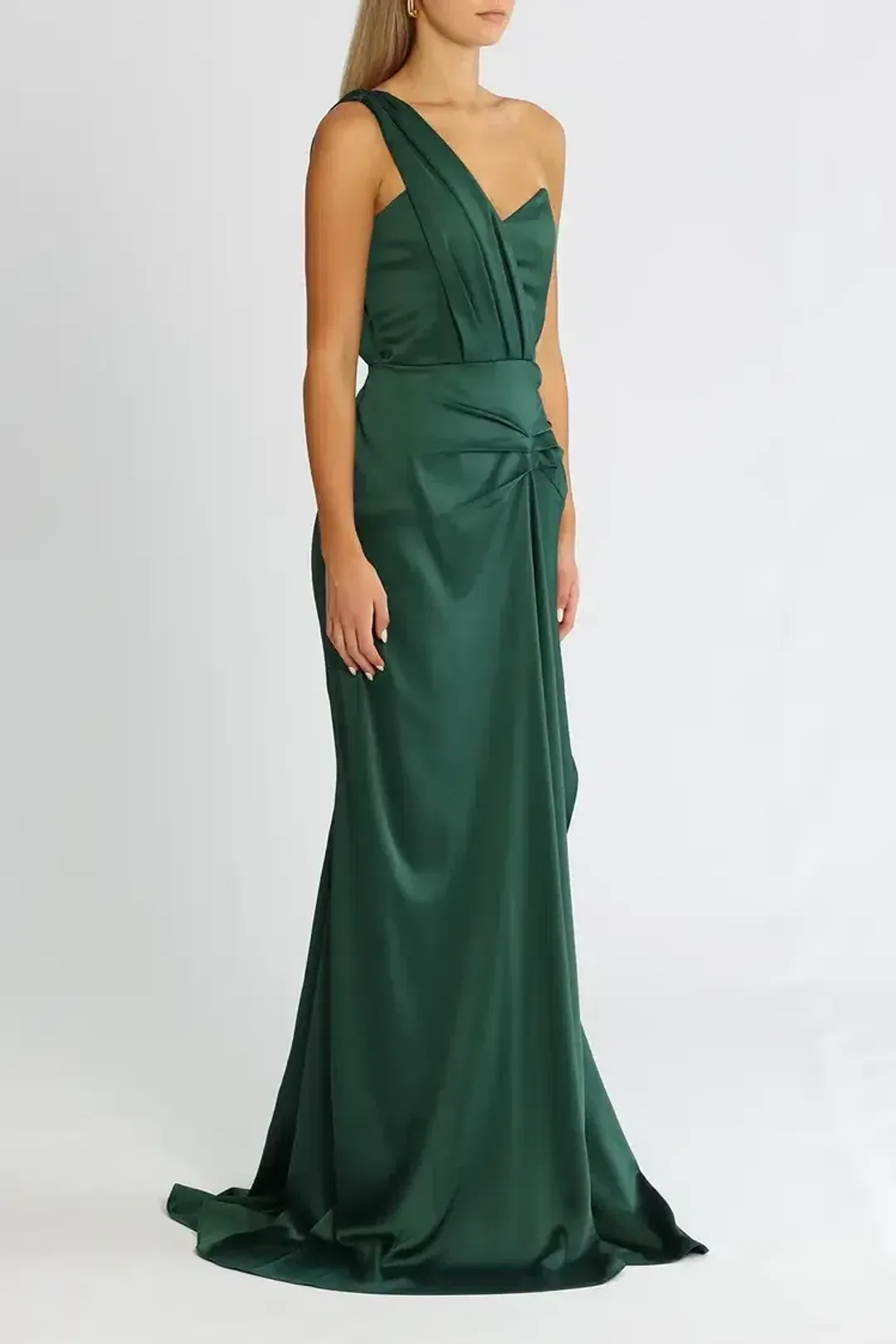 Elle Zeitoune One Shoulder Emerald Gown in Forest Green Size 8 for rent on The Volte - main image