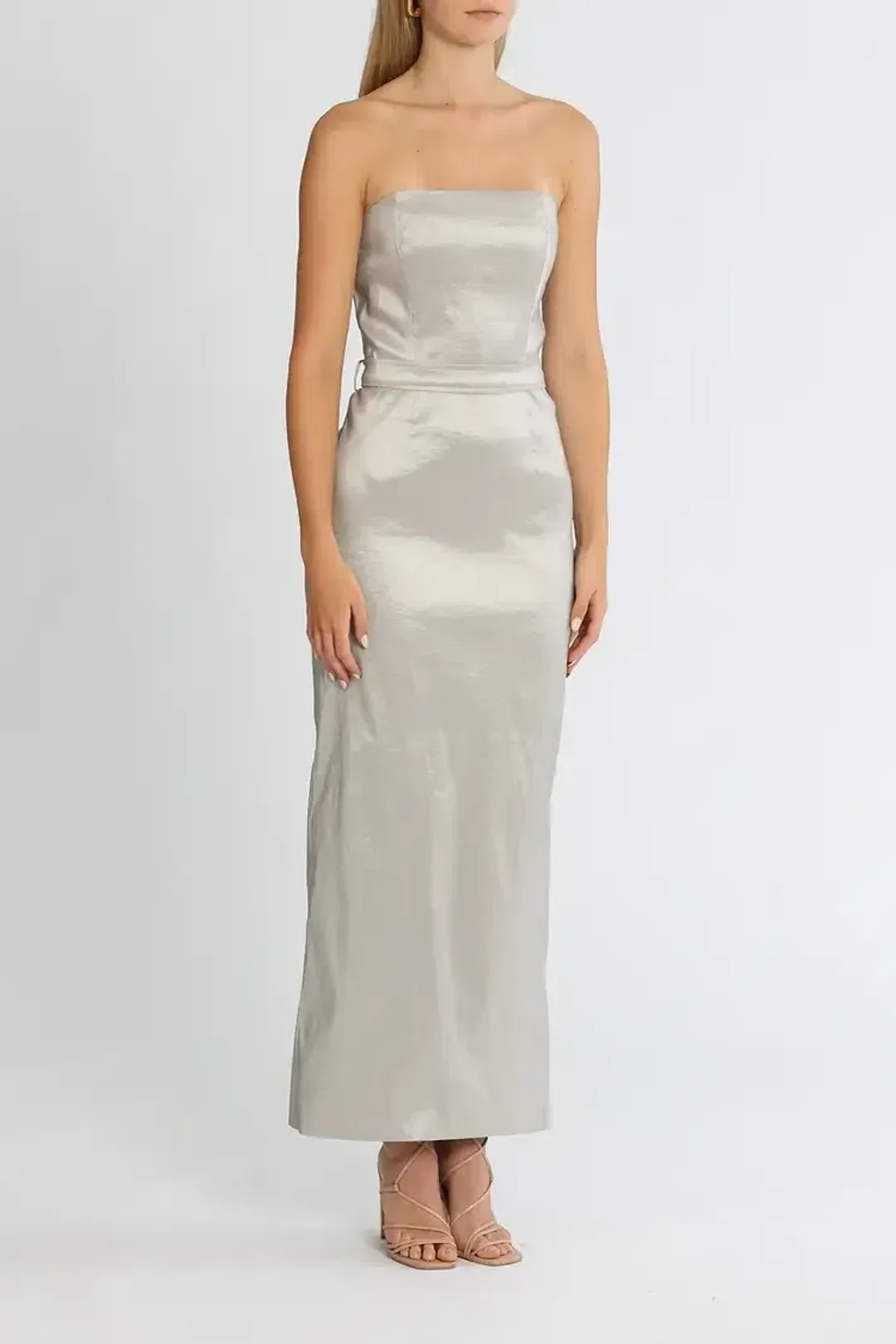 Elle Zeitoune Fitted Strapless Dress in Silver Size 14 for rent on The Volte - main image