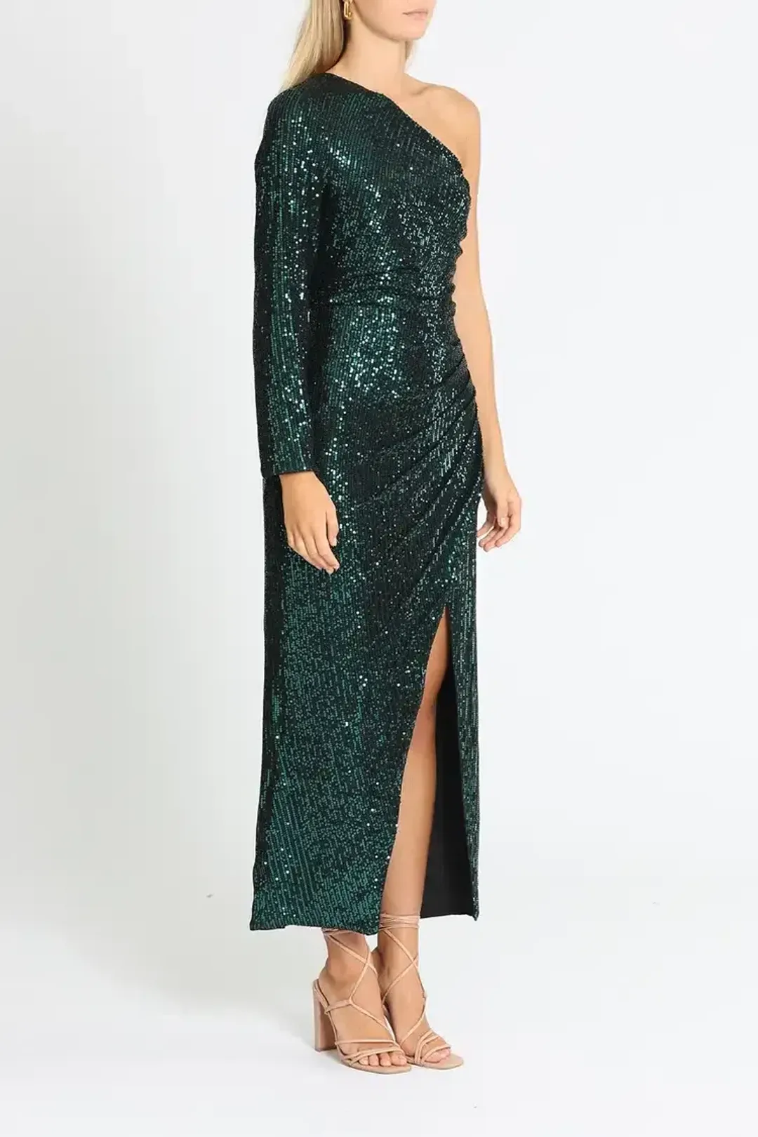 Elle Zeitoune One Shoulder Ruched Dress in Green Size 14 for rent on The Volte - main image