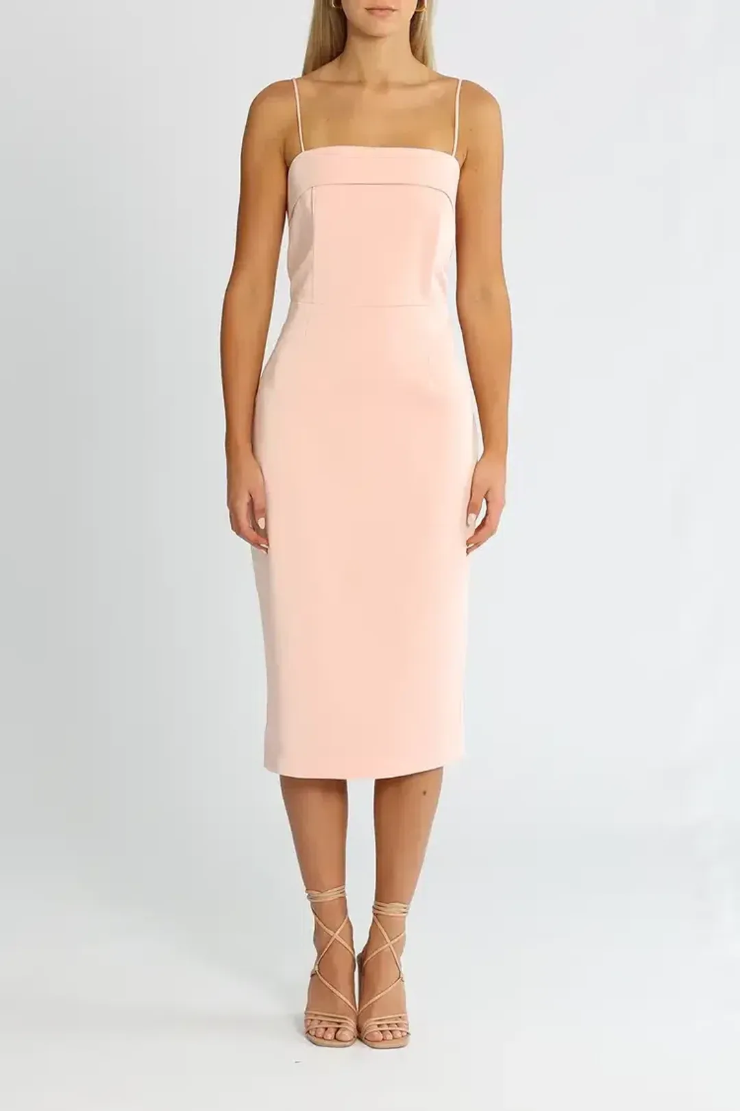 Elle Zeitoune Satin Midi Dress With Large Bow in Pastel Pink Size 12 for rent on The Volte - main image