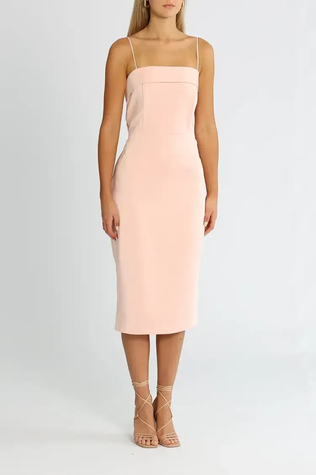 Elle Zeitoune Satin Midi Dress With Large Bow in Pastel Pink Size 12 for rent on The Volte - main image