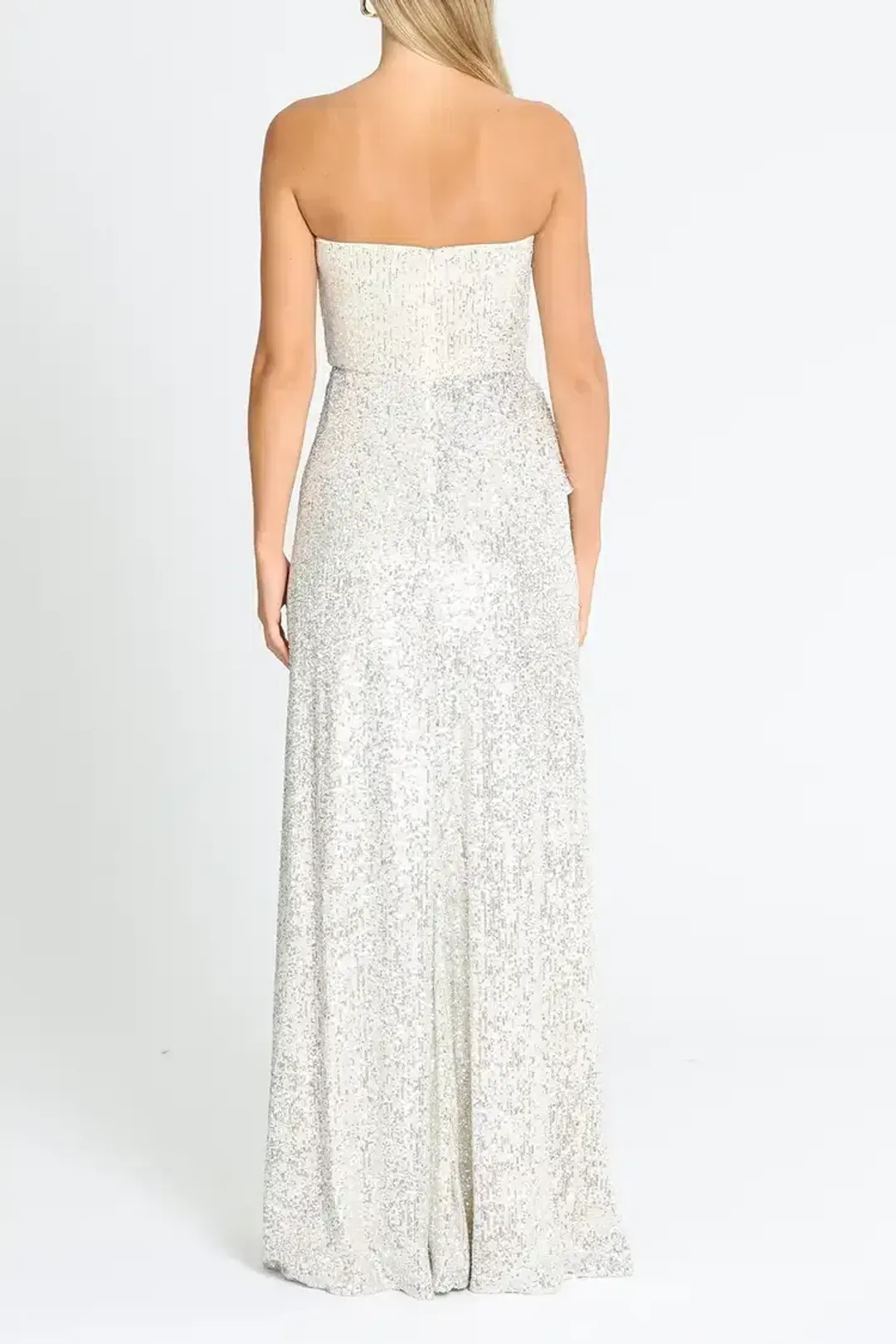 Elle Zeitoune Giana Strapless Sequin Dress in Silver Size 8 for rent on The Volte - main image