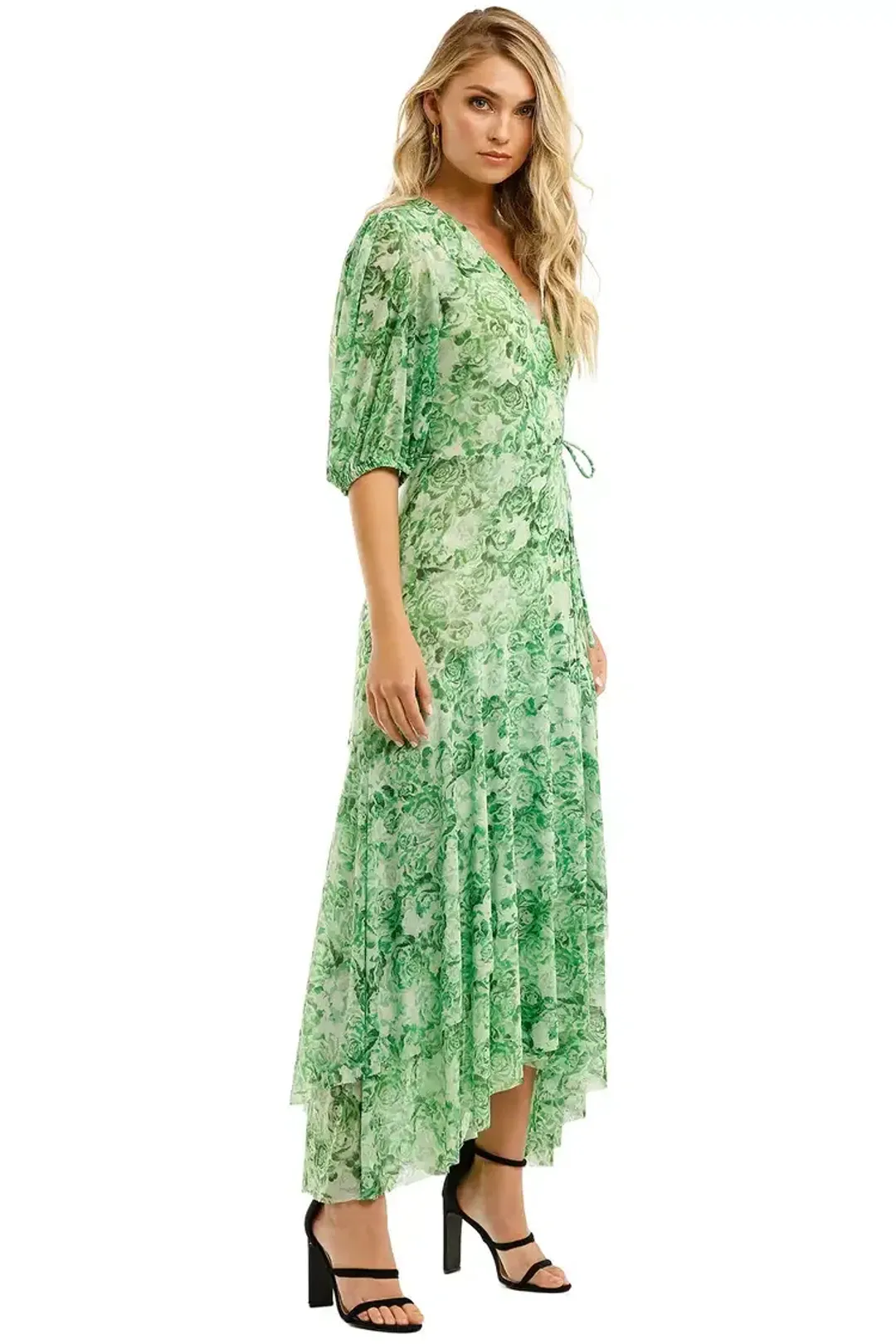 Ganni Printed Mesh Long Dress in Island Green Size 10 for rent on The Volte - main image