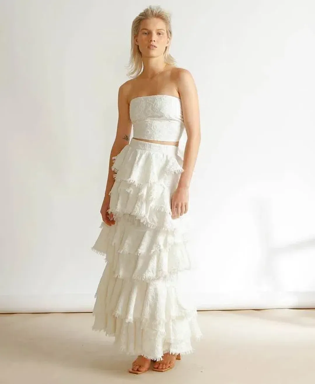 Ixiah the Label Carmellia Bandeau and Skirt Set Ivory Size 8 for rent on The Volte - main image